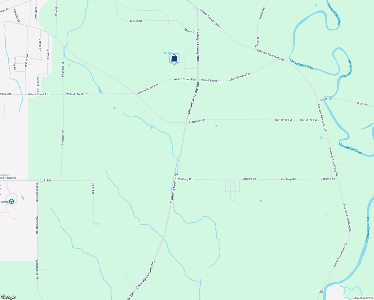map of restaurants, bars, coffee shops, grocery stores, and more near 2080 Peck Settlement Road in Jamestown