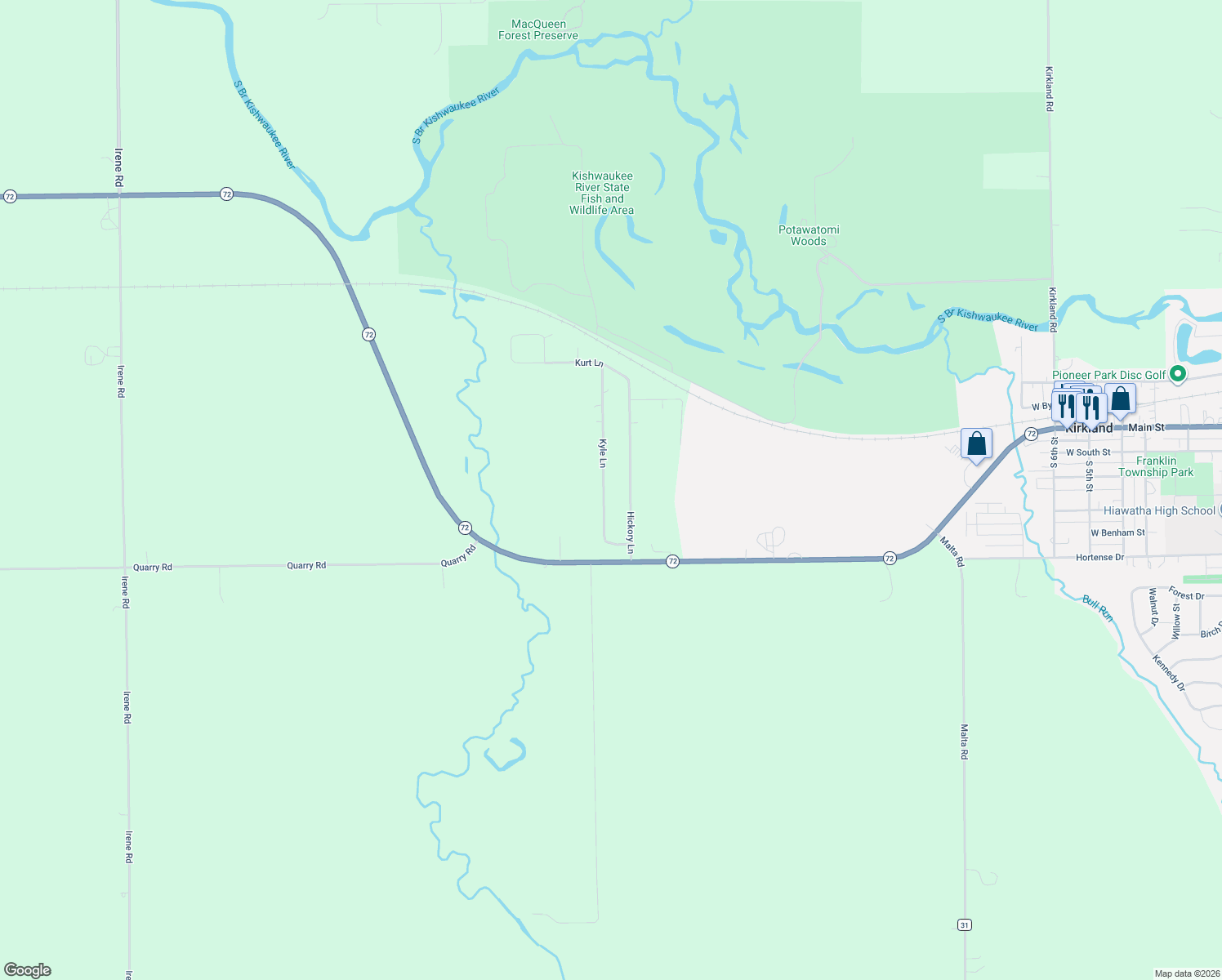 map of restaurants, bars, coffee shops, grocery stores, and more near 107 Kyle Lane in Kirkland