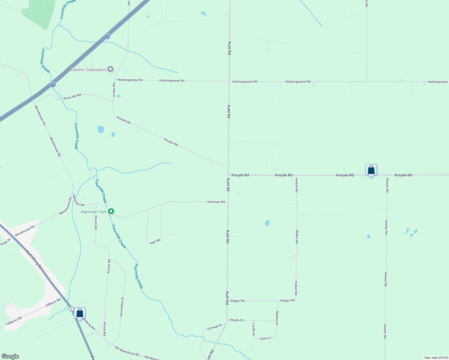 map of restaurants, bars, coffee shops, grocery stores, and more near 8820 Kuhl Rd in Erie