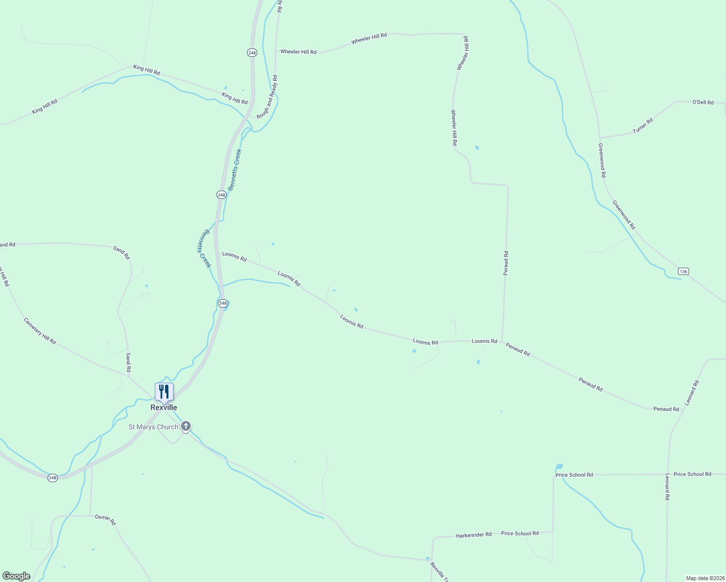 map of restaurants, bars, coffee shops, grocery stores, and more near 1605 Loomis Road in Rexville