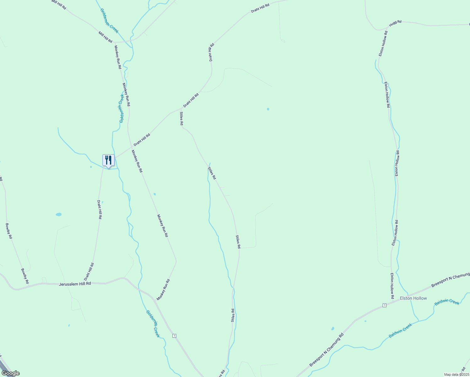 map of restaurants, bars, coffee shops, grocery stores, and more near 290 Stiles Road in Elmira