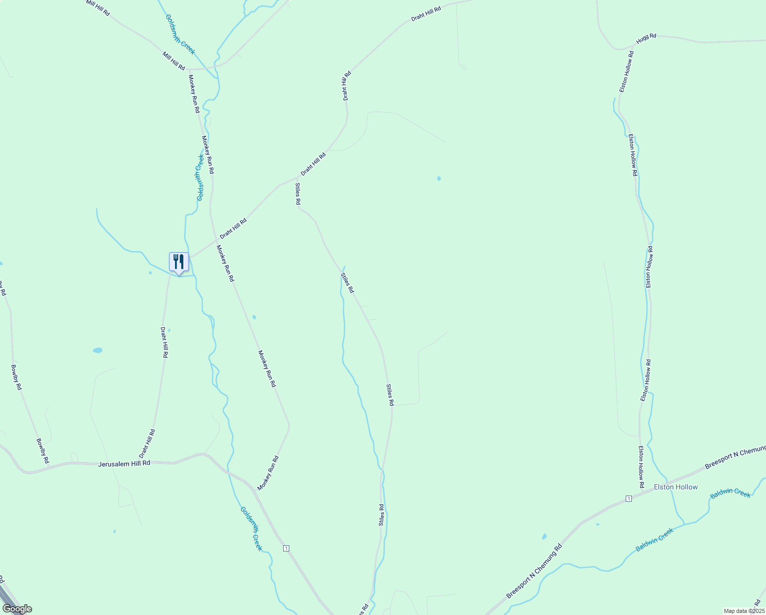 map of restaurants, bars, coffee shops, grocery stores, and more near 290 Stiles Road in Elmira