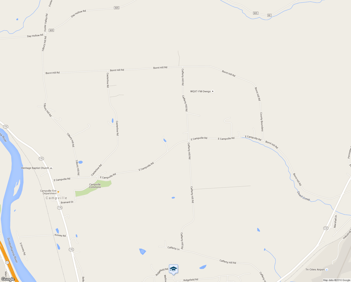 map of restaurants, bars, coffee shops, grocery stores, and more near 1273 East Campville Road in Endicott