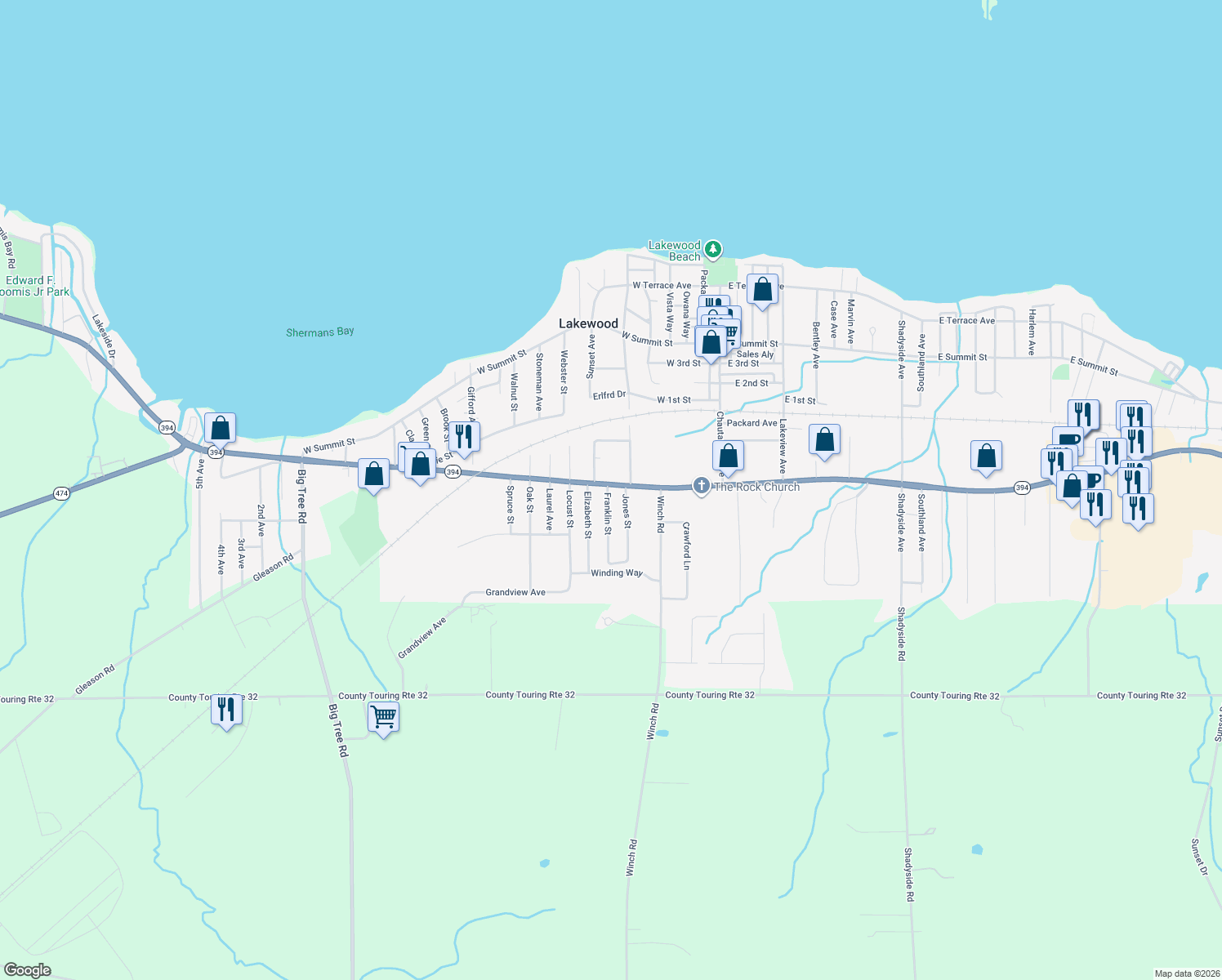 map of restaurants, bars, coffee shops, grocery stores, and more near 65 West Fairmount Avenue in Lakewood