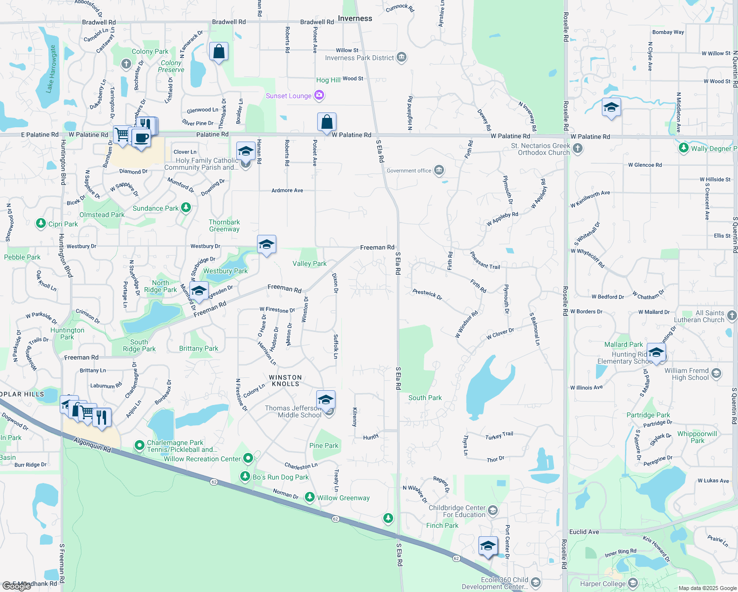map of restaurants, bars, coffee shops, grocery stores, and more near 411 South Lauder Lane in Inverness