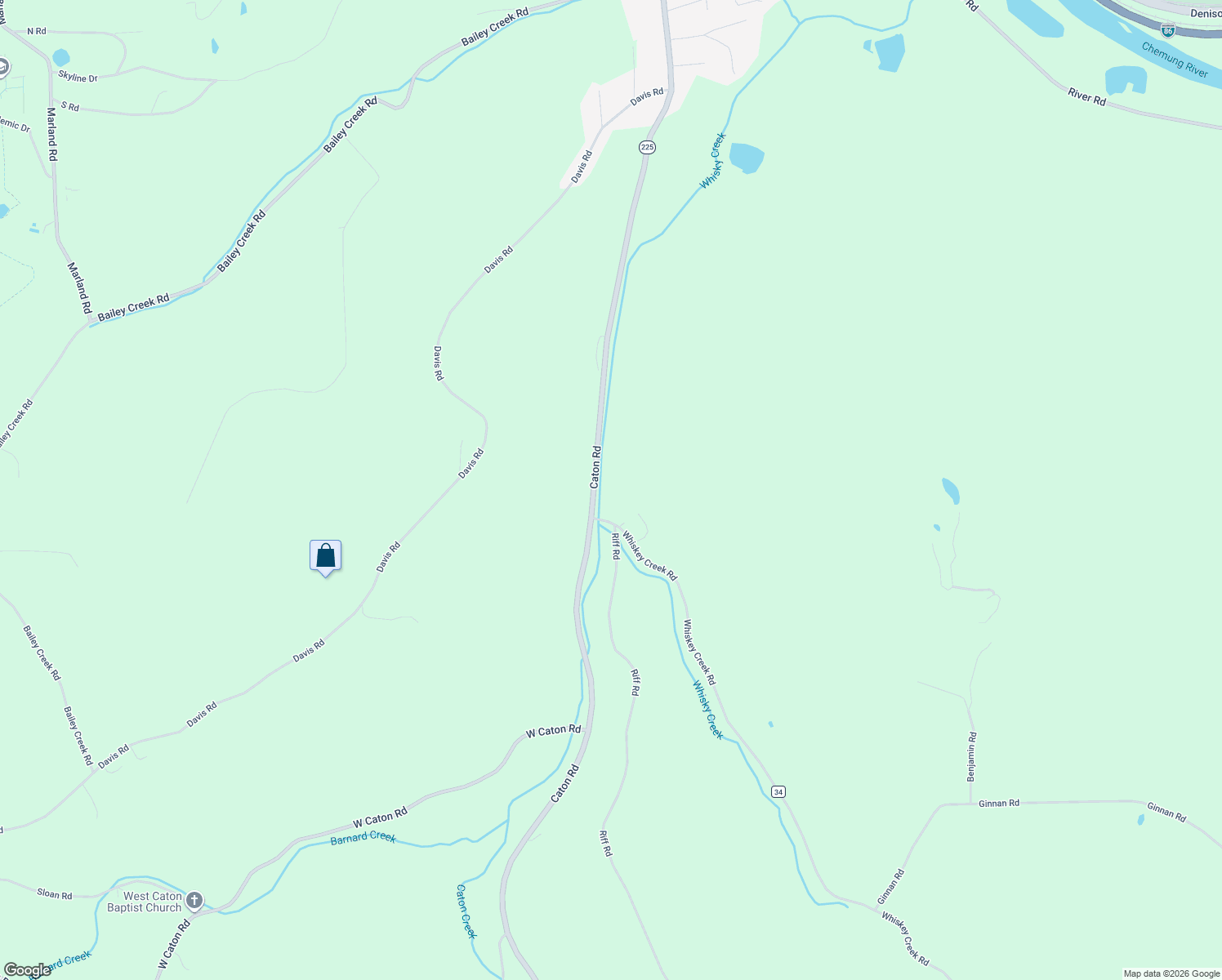 map of restaurants, bars, coffee shops, grocery stores, and more near 2304 Whiskey Creek Road in Corning