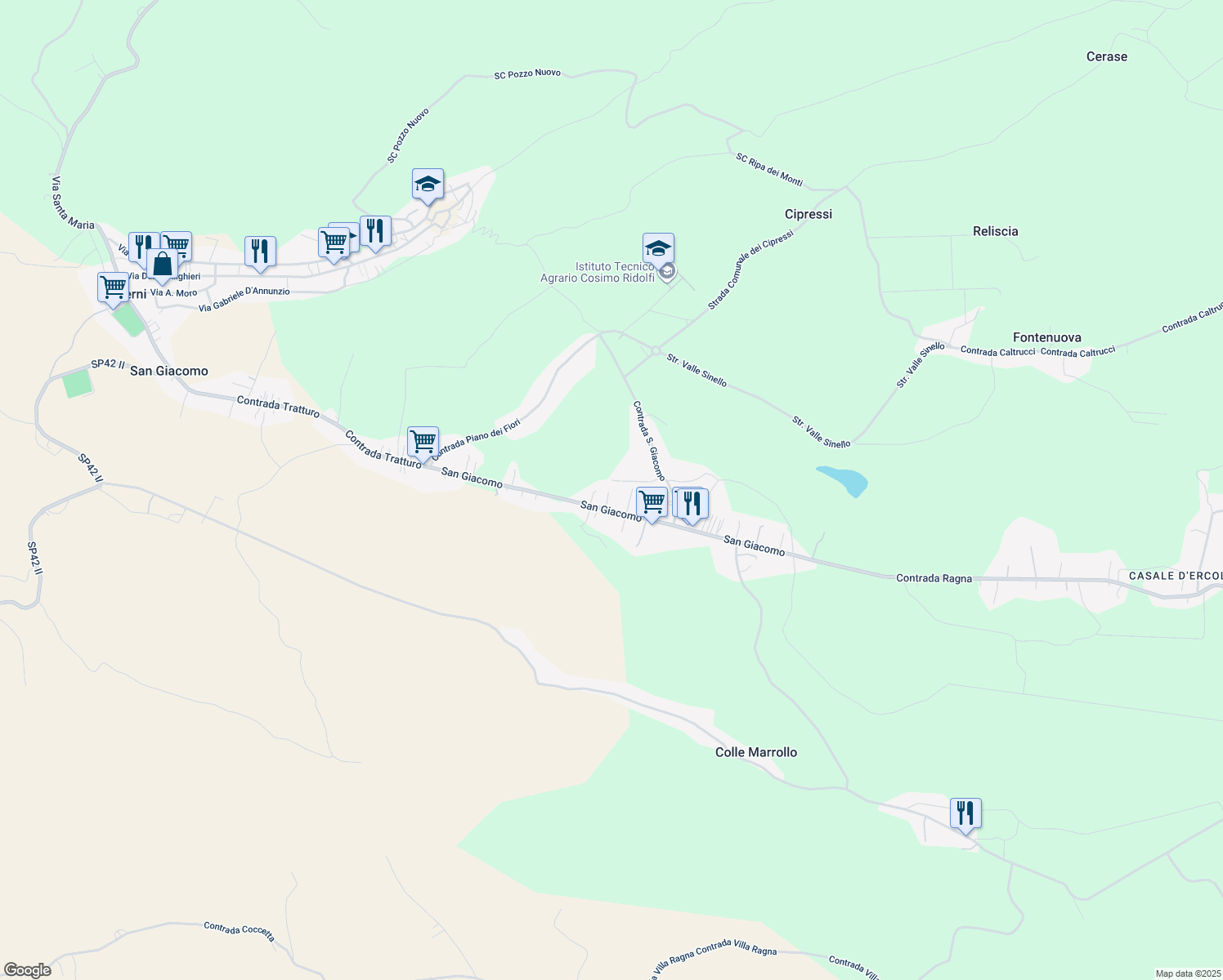 map of restaurants, bars, coffee shops, grocery stores, and more near 39 San Giacomo in Scerni