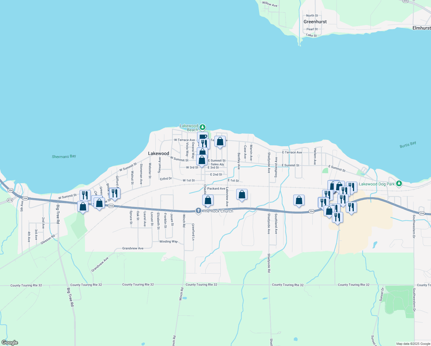 map of restaurants, bars, coffee shops, grocery stores, and more near 11 East 2nd Street in Lakewood
