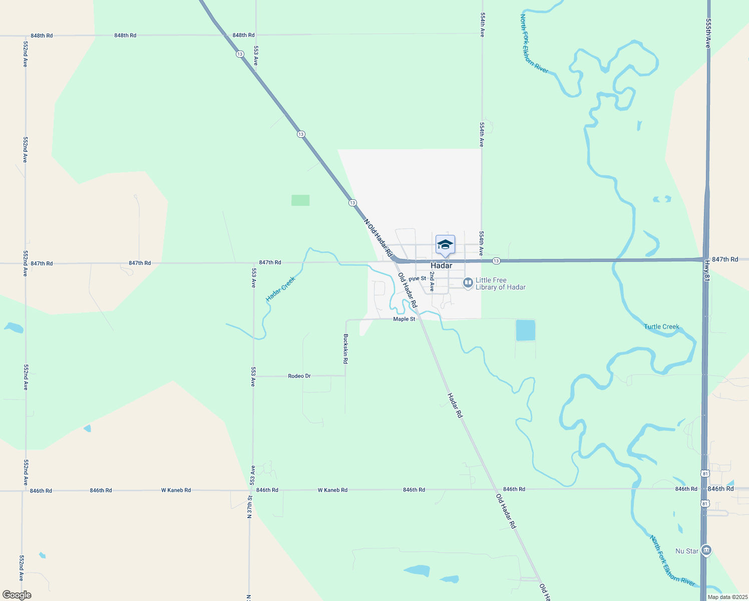 map of restaurants, bars, coffee shops, grocery stores, and more near Hillside Dr in Hadar