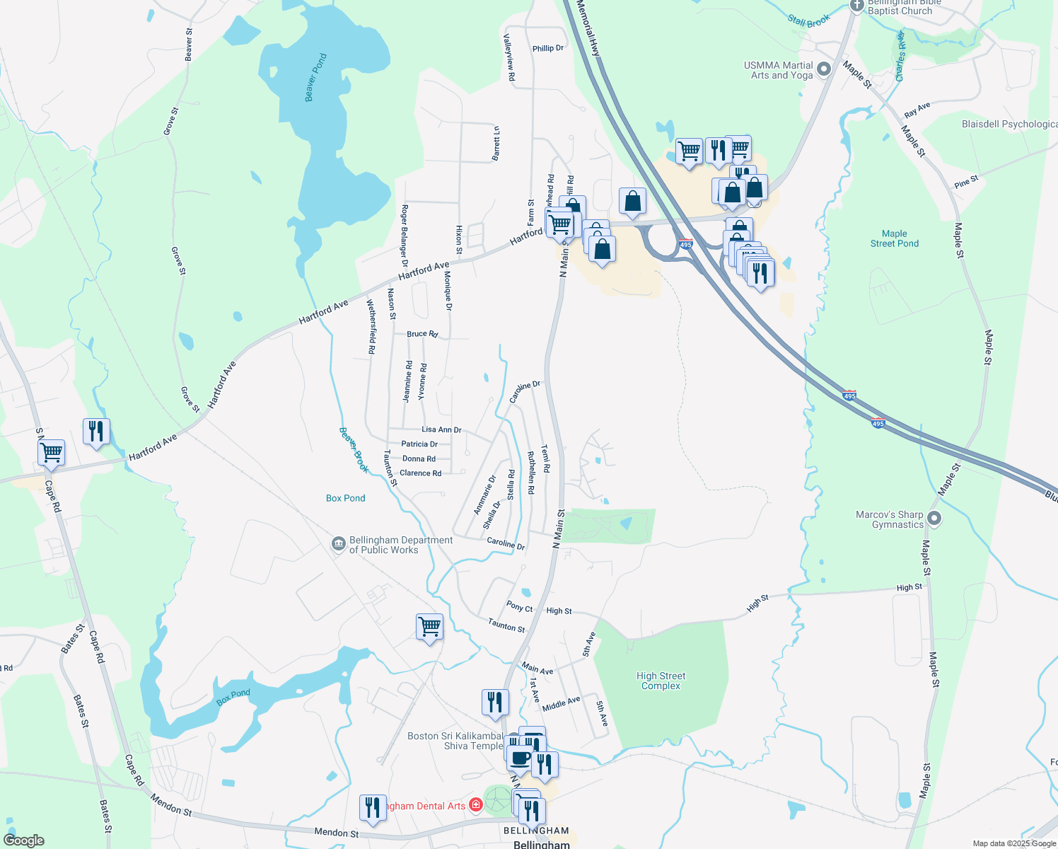 map of restaurants, bars, coffee shops, grocery stores, and more near 44 Ruthellen Road in Bellingham