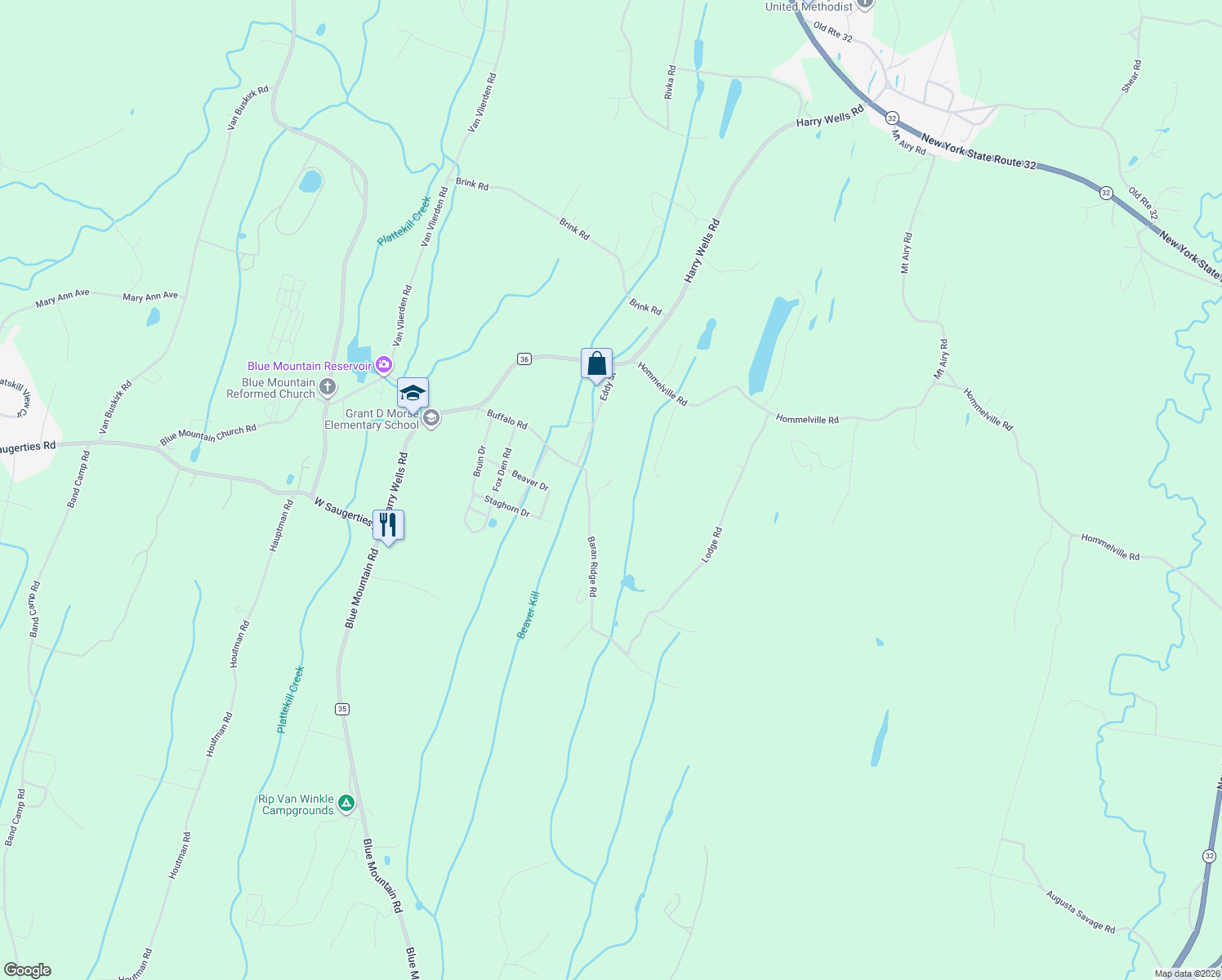 map of restaurants, bars, coffee shops, grocery stores, and more near 83 Buffalo Rd in Saugerties