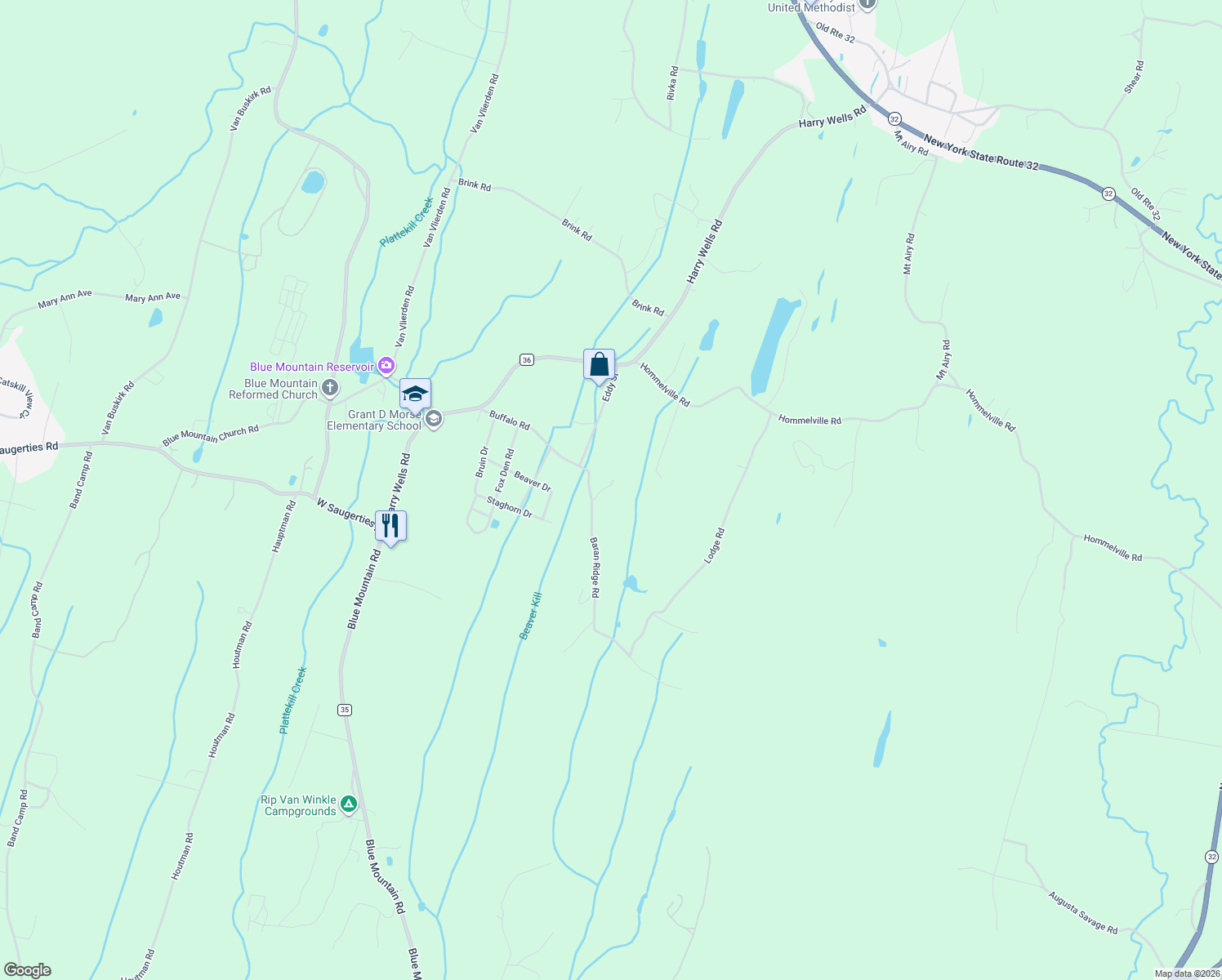 map of restaurants, bars, coffee shops, grocery stores, and more near 83 Buffalo Road in Saugerties