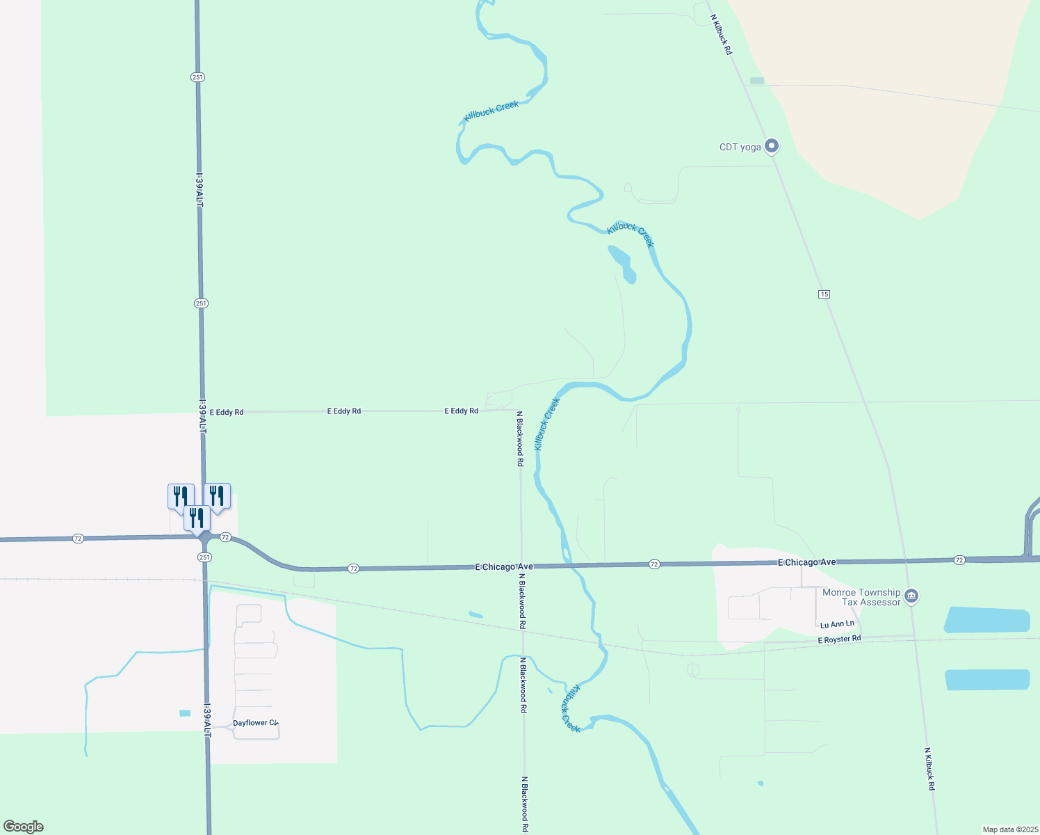 map of restaurants, bars, coffee shops, grocery stores, and more near 5999 North Blackwood Road in Davis Junction