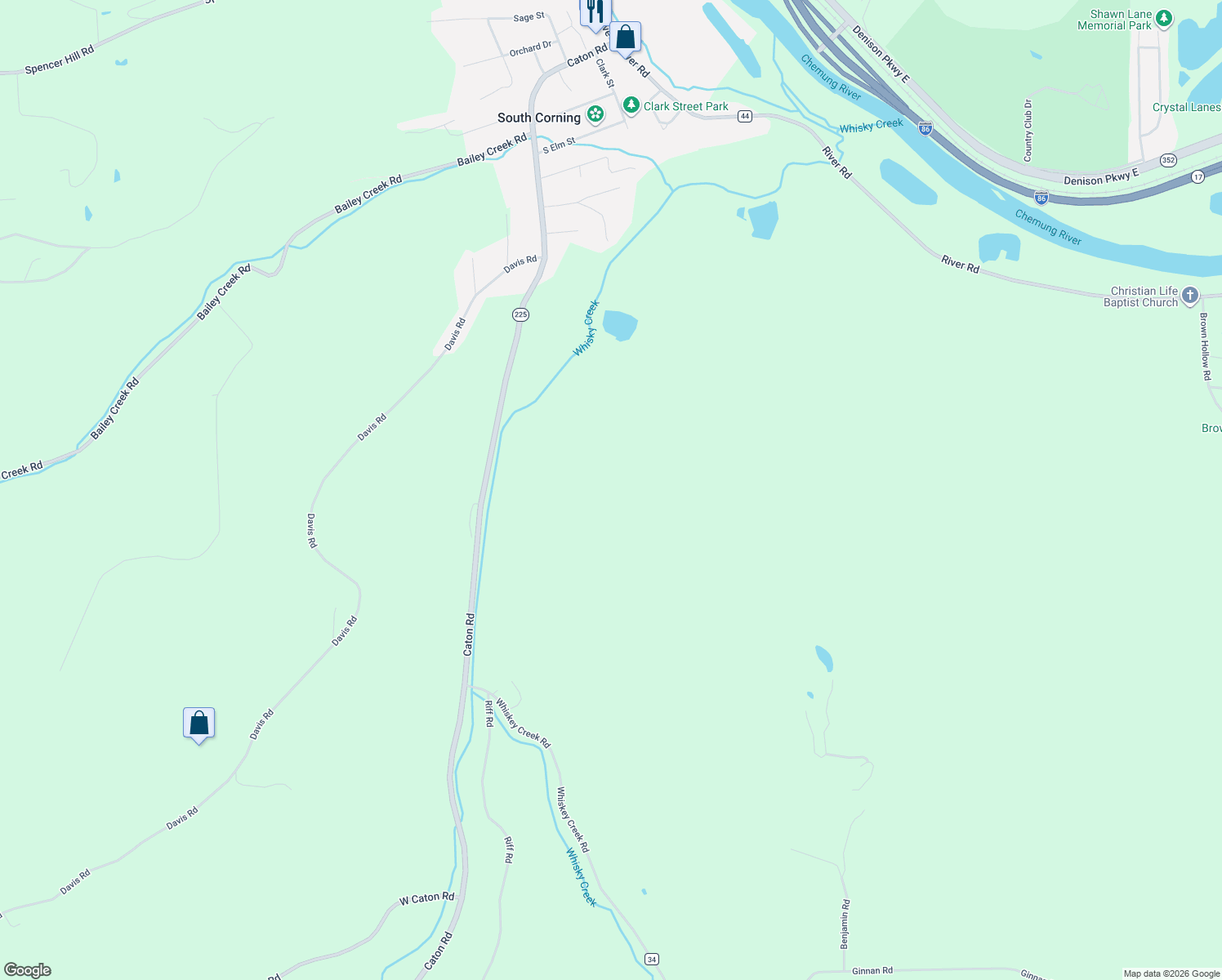 map of restaurants, bars, coffee shops, grocery stores, and more near in South Corning