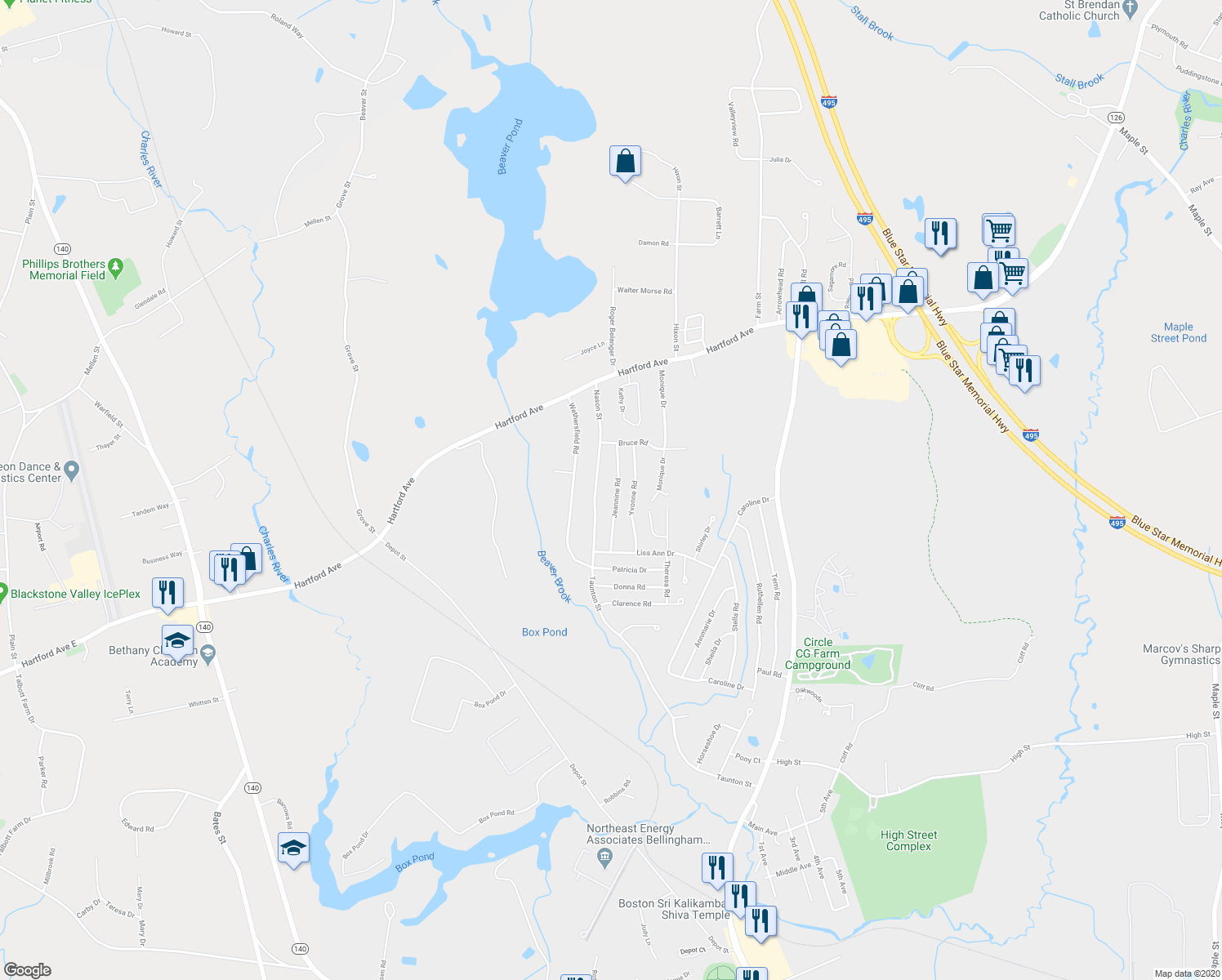 map of restaurants, bars, coffee shops, grocery stores, and more near 67 Jeannine Road in Bellingham