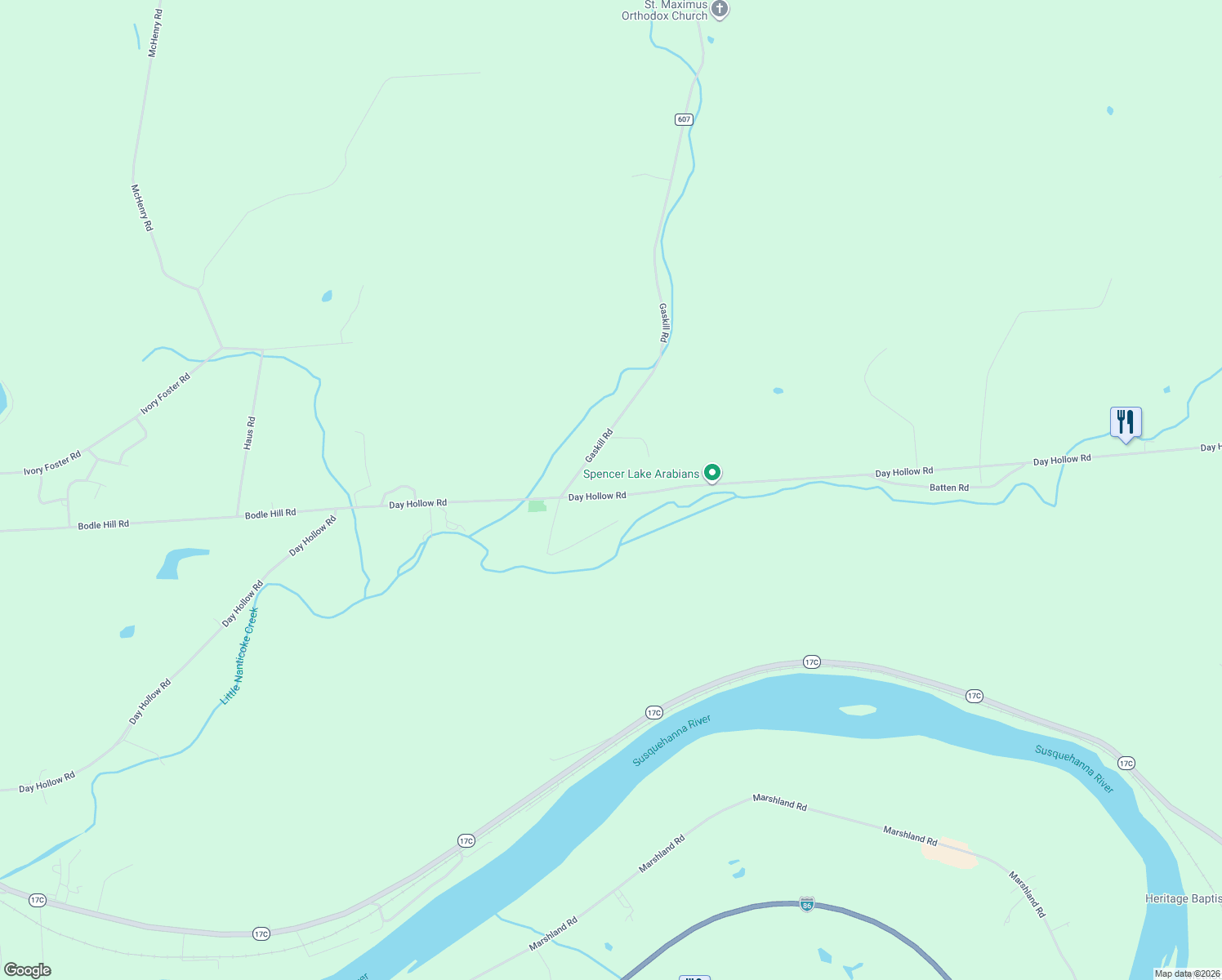 map of restaurants, bars, coffee shops, grocery stores, and more near 2195 Day Hollow Rd in Owego
