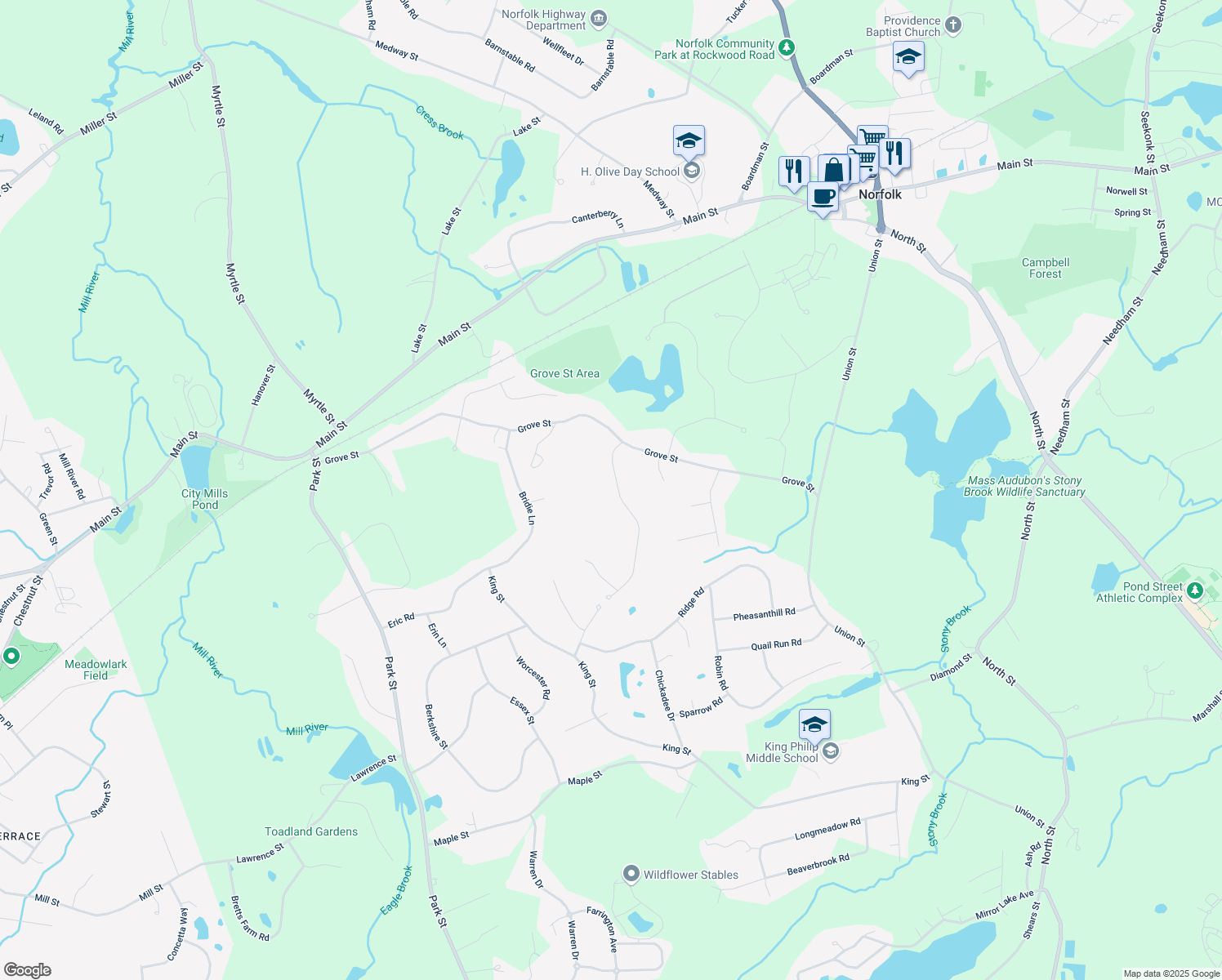 map of restaurants, bars, coffee shops, grocery stores, and more near 10 Fredrickson Road in Norfolk