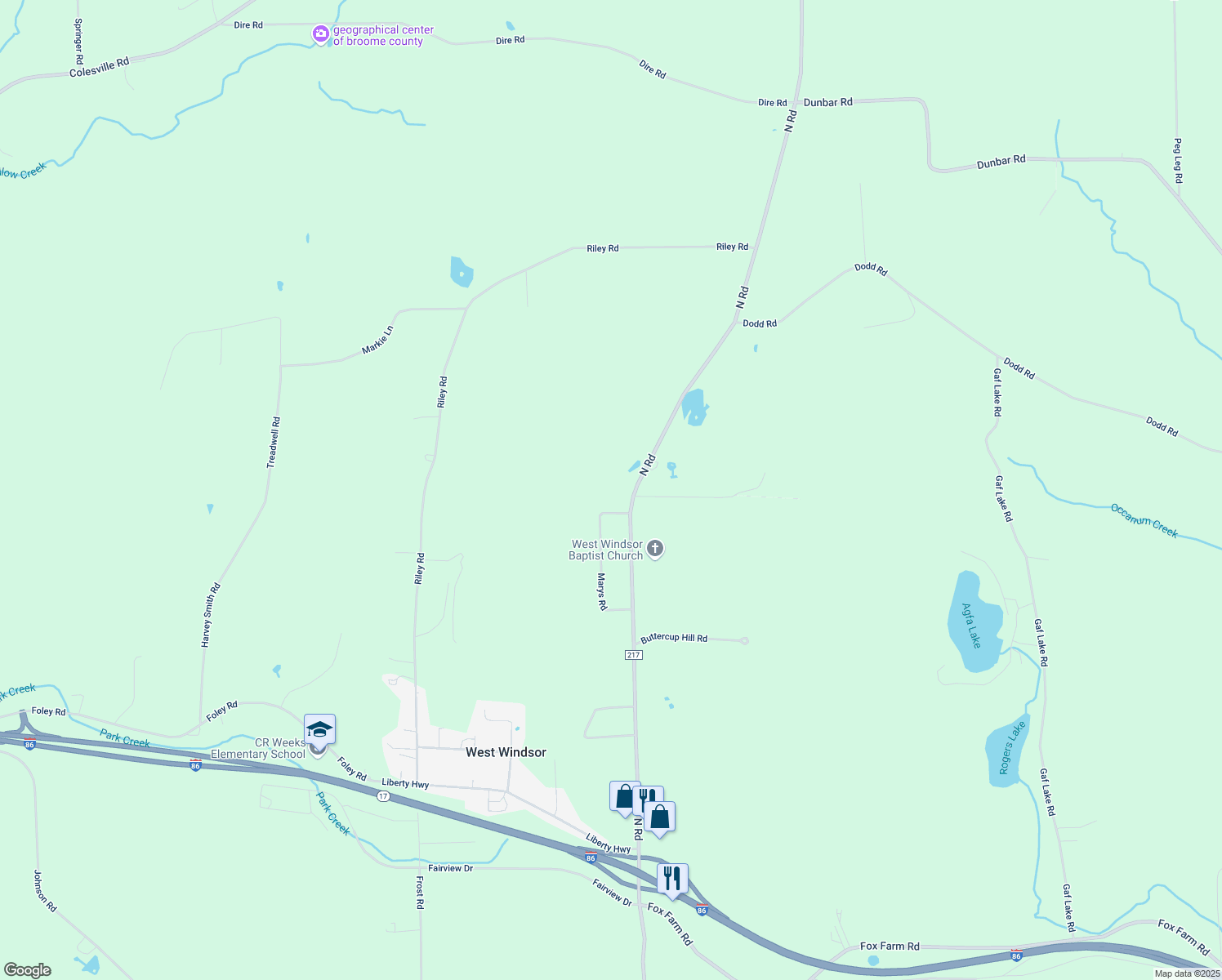 map of restaurants, bars, coffee shops, grocery stores, and more near 217 North Road in Windsor