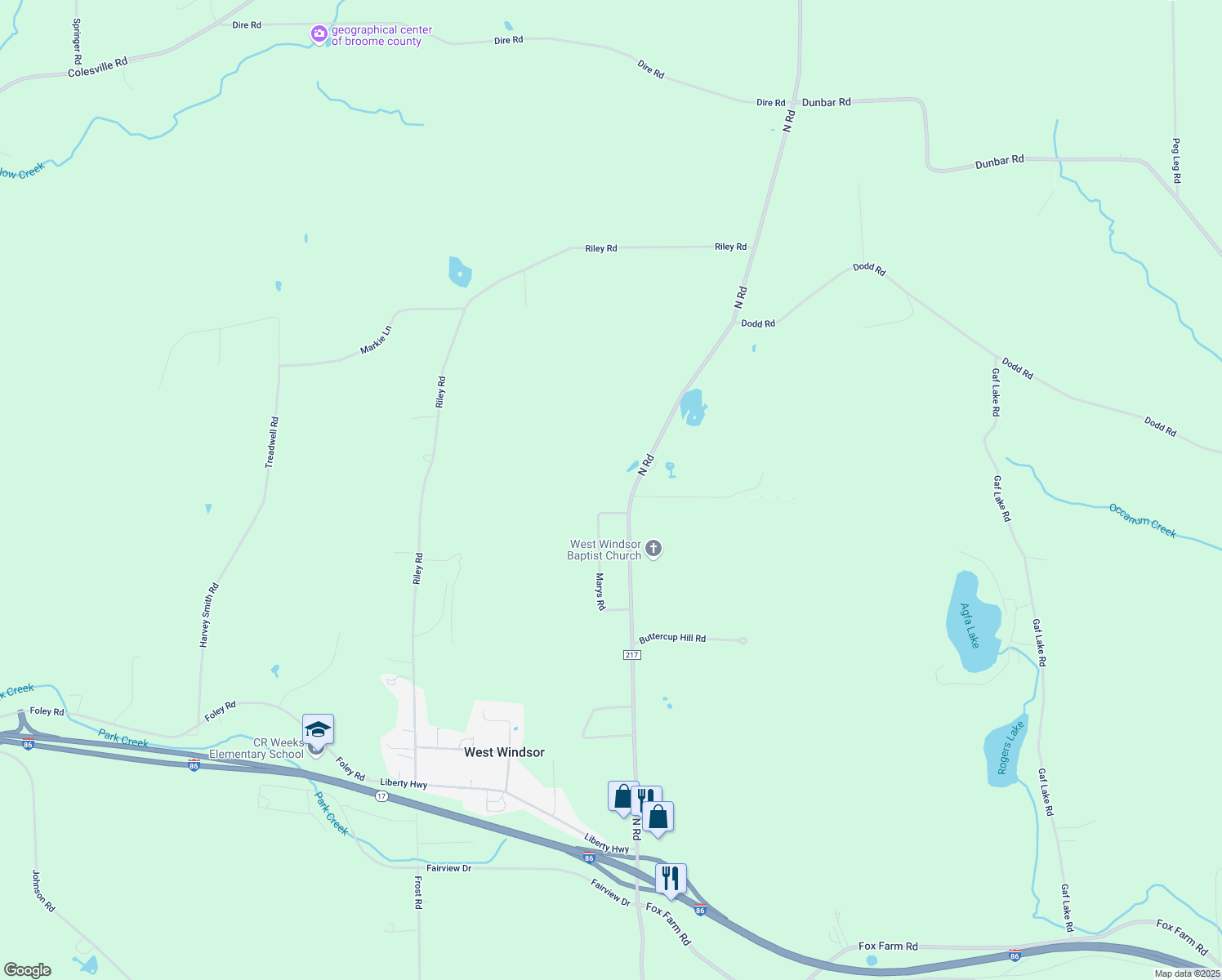 map of restaurants, bars, coffee shops, grocery stores, and more near 217 North Road in Windsor