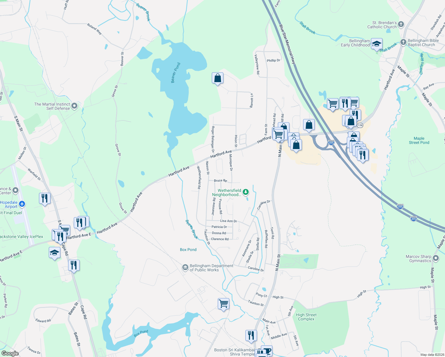 map of restaurants, bars, coffee shops, grocery stores, and more near 52 Bruce Road in Bellingham