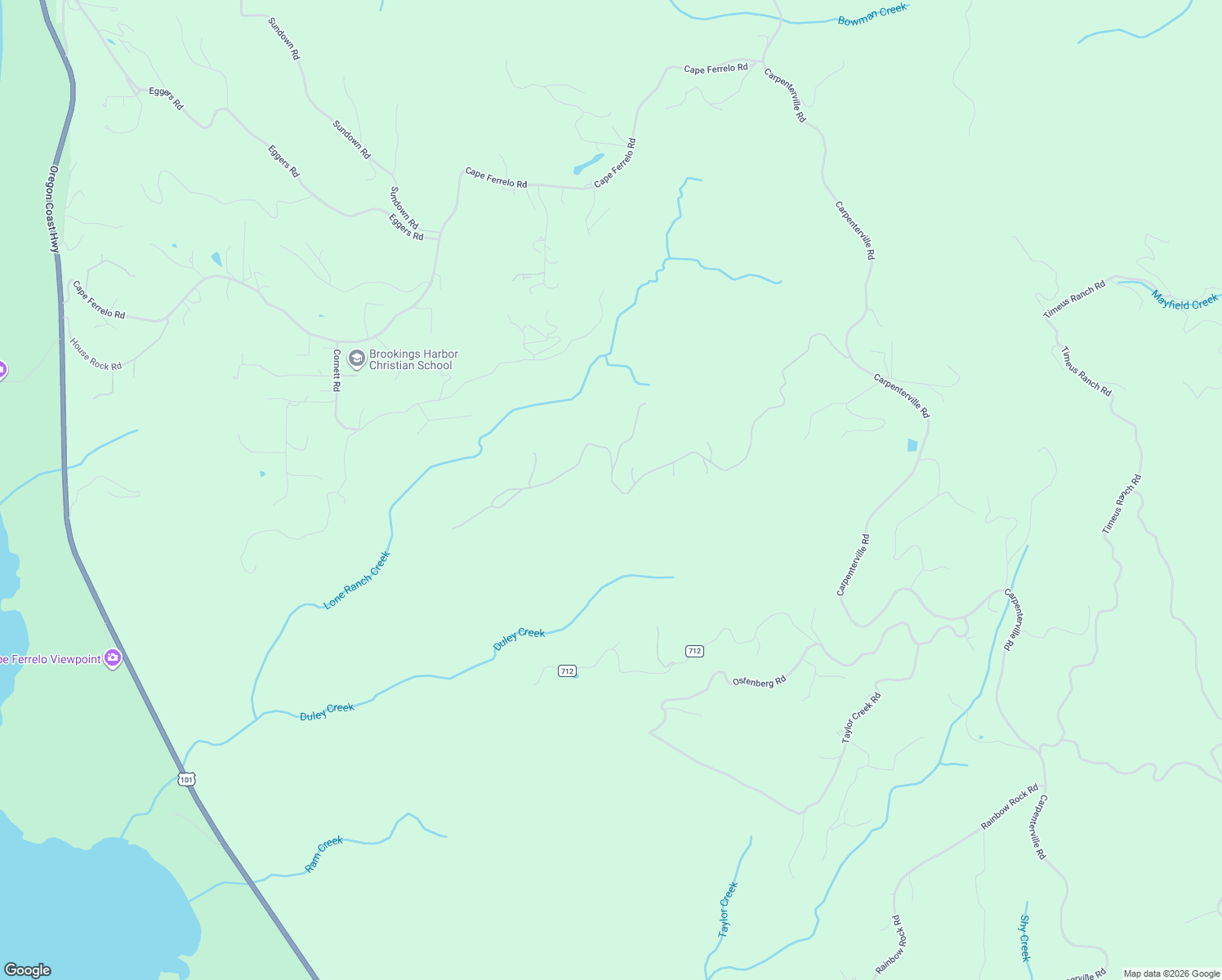 map of restaurants, bars, coffee shops, grocery stores, and more near 96420 Alder Ridge Road in Brookings