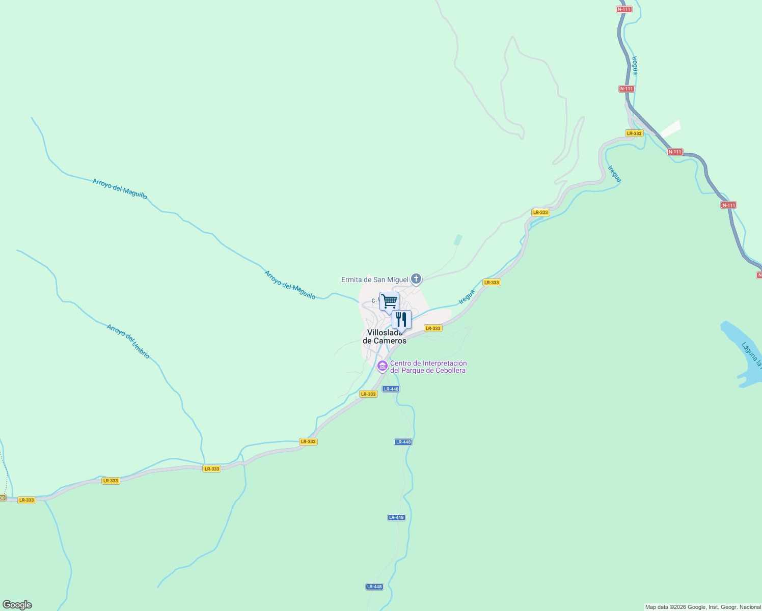 map of restaurants, bars, coffee shops, grocery stores, and more near 12 Calle la Trinidad in Villoslada de Cameros