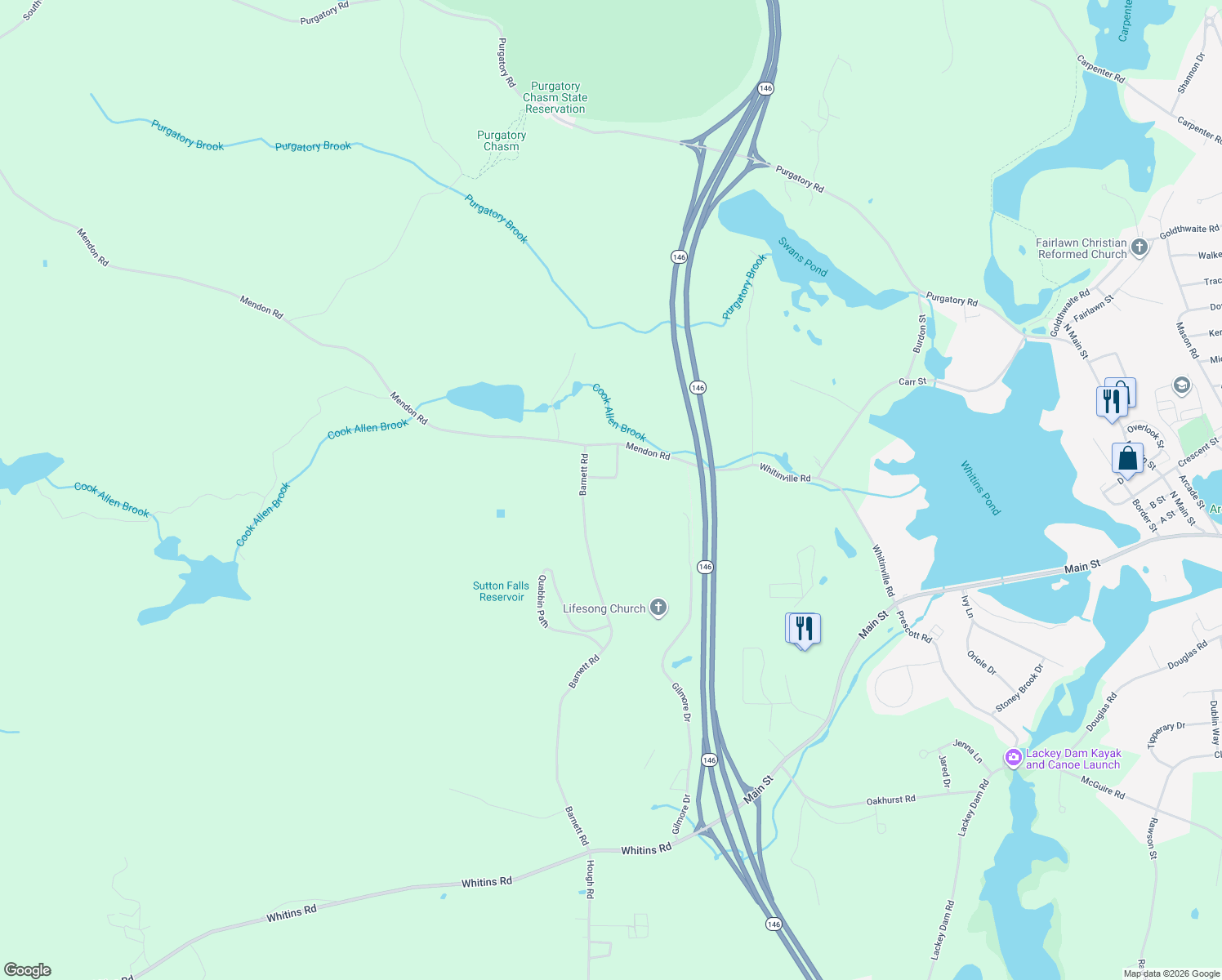 map of restaurants, bars, coffee shops, grocery stores, and more near 8 Virginia Avenue in Sutton