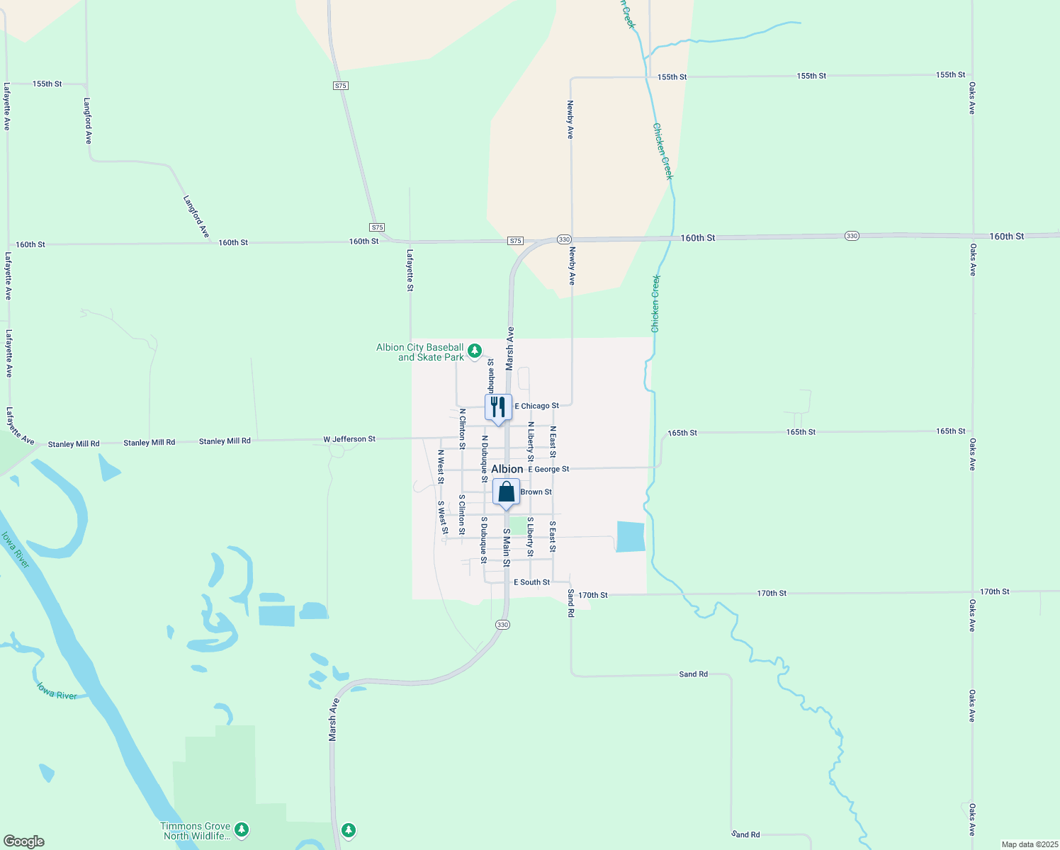map of restaurants, bars, coffee shops, grocery stores, and more near 199 E Jefferson St in Albion