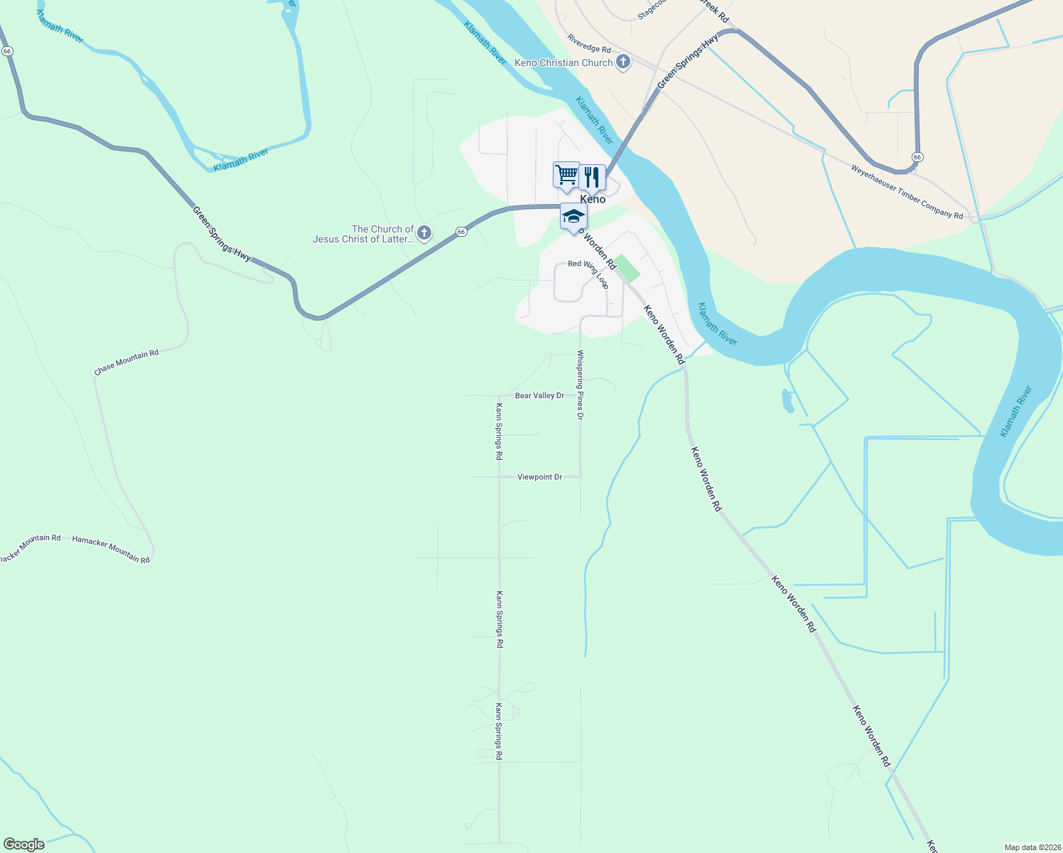 map of restaurants, bars, coffee shops, grocery stores, and more near 12189 Kann Springs Road in Keno