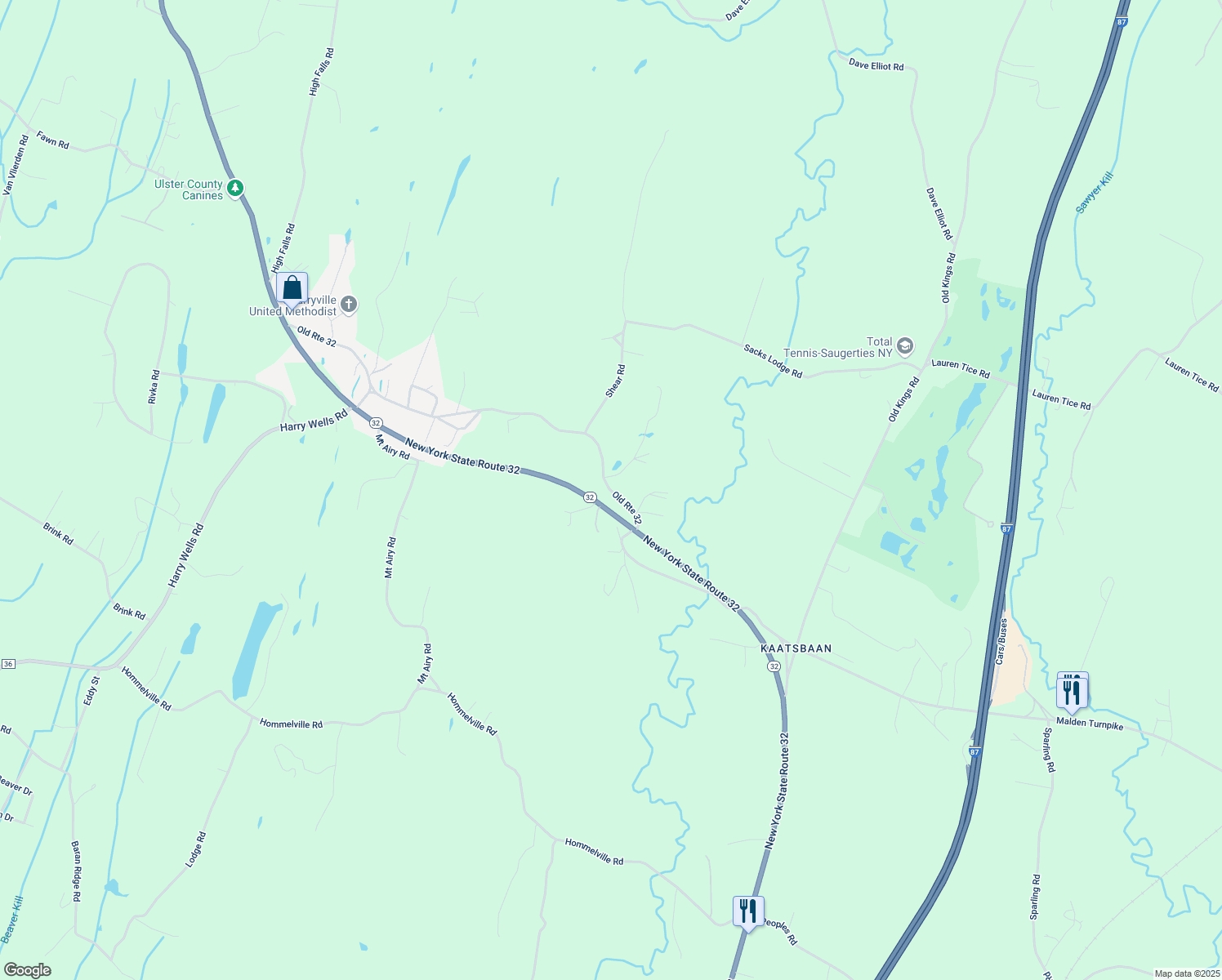 map of restaurants, bars, coffee shops, grocery stores, and more near 246 Old Route 32 in Saugerties