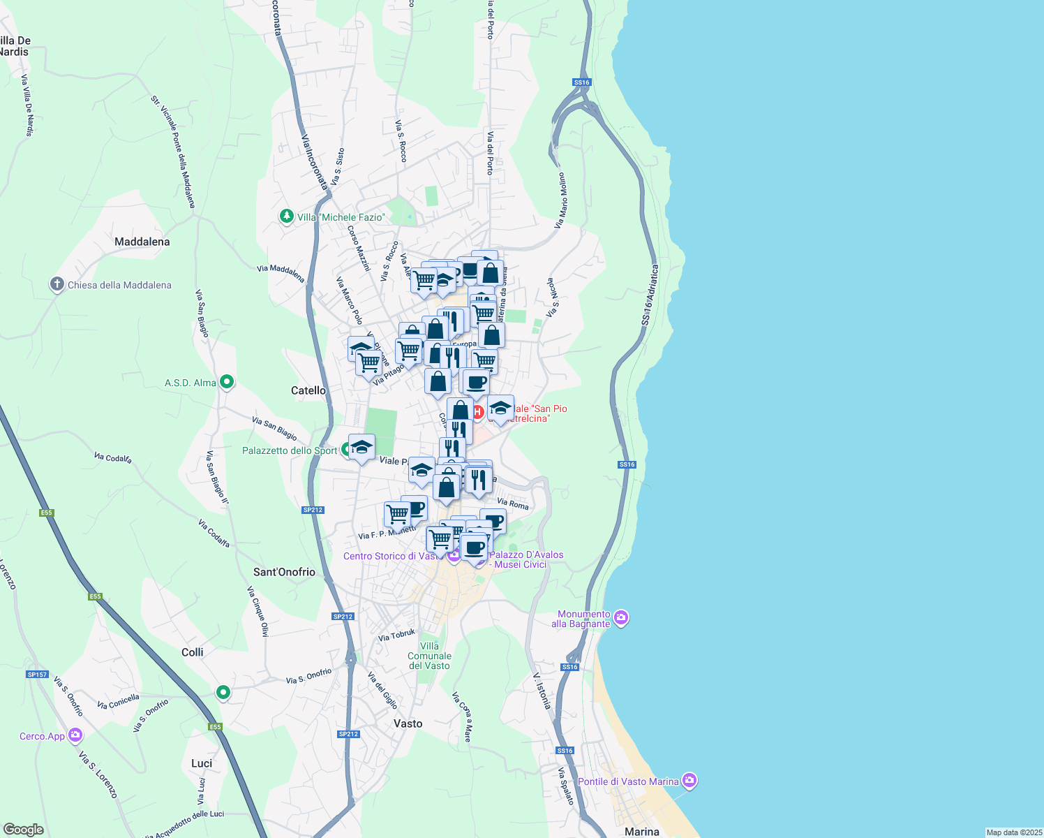 map of restaurants, bars, coffee shops, grocery stores, and more near 63 Via Santa Lucia in Vasto