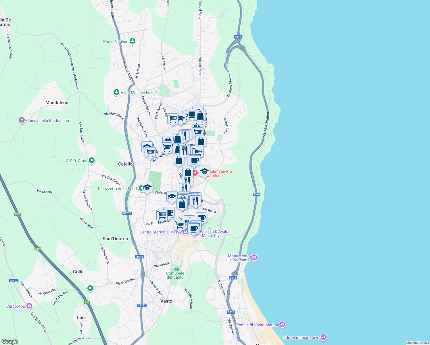map of restaurants, bars, coffee shops, grocery stores, and more near 63 Via Santa Lucia in Vasto
