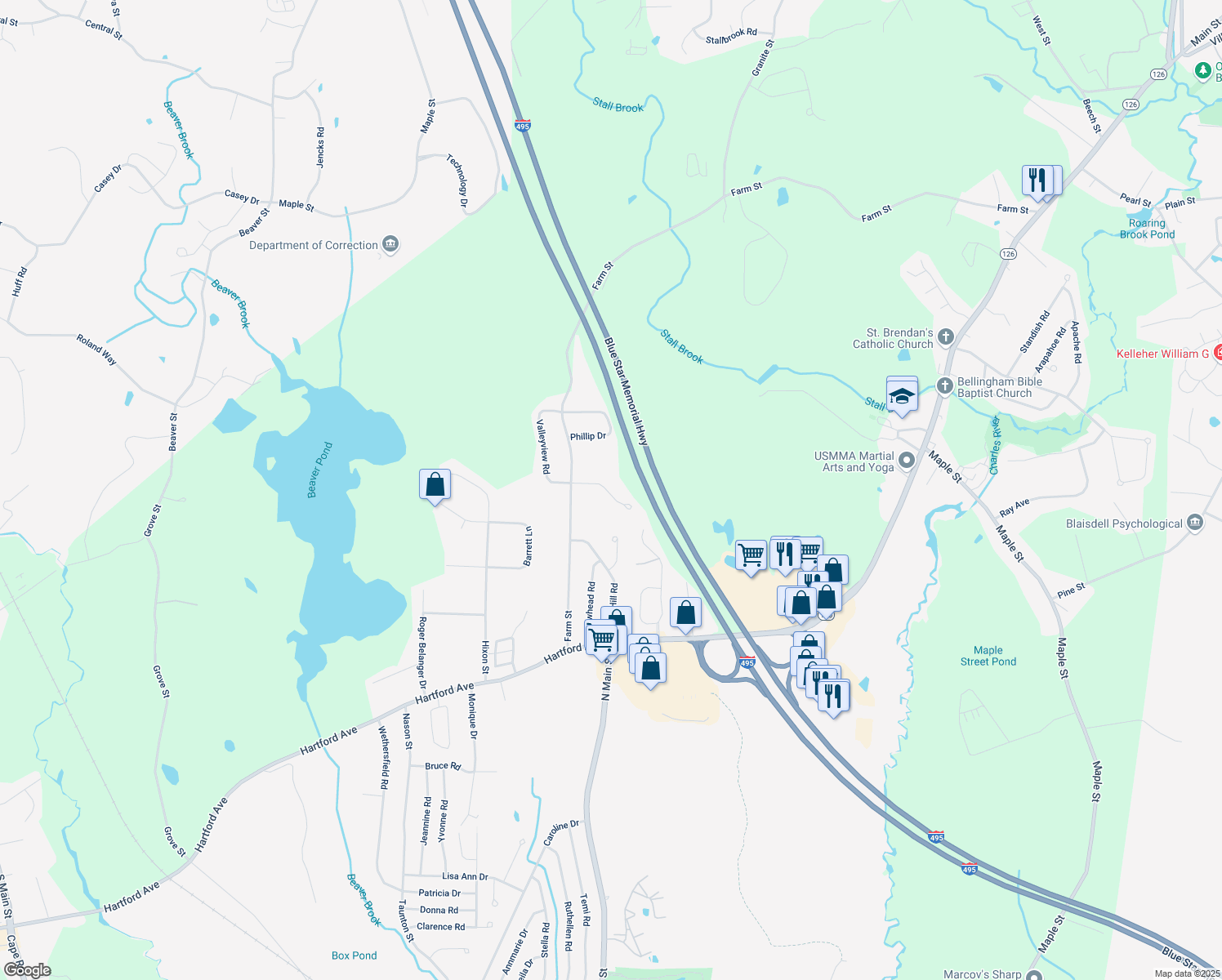 map of restaurants, bars, coffee shops, grocery stores, and more near 5 Julia Drive in Bellingham