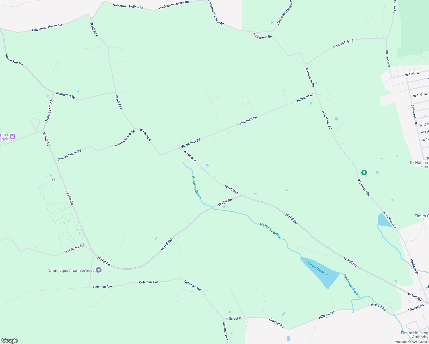 map of restaurants, bars, coffee shops, grocery stores, and more near 60 West Hill Road A in Elmira