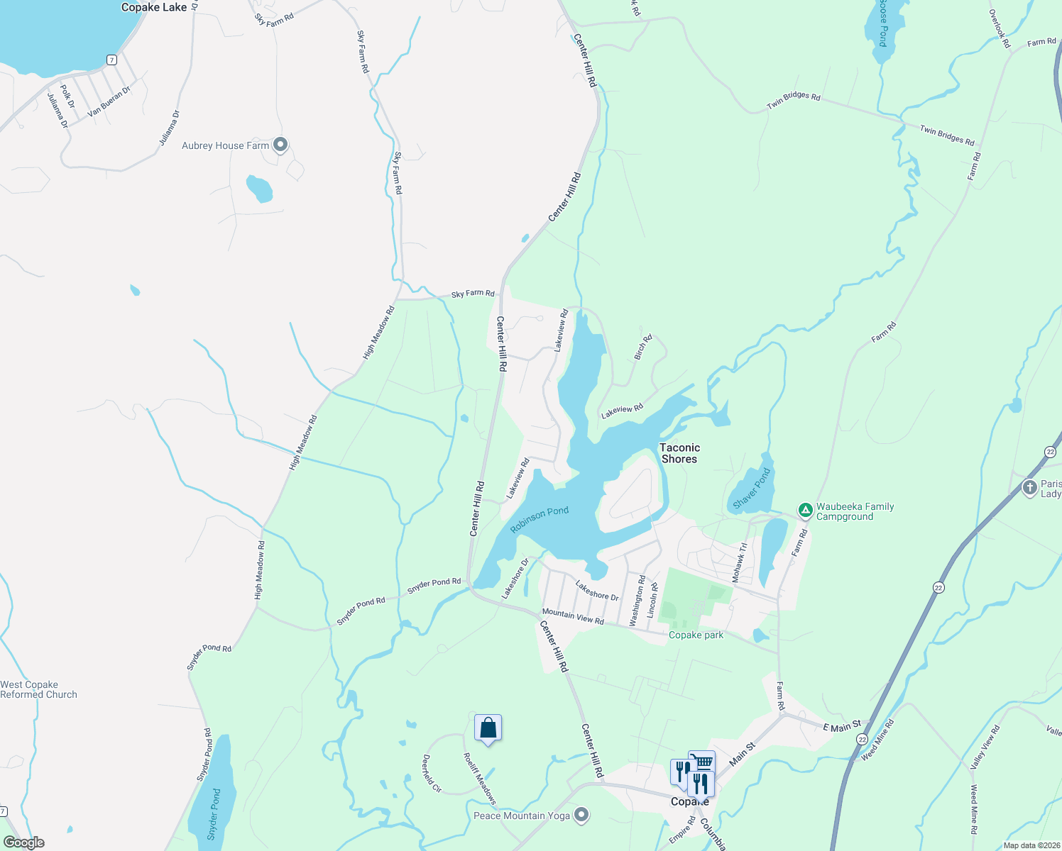map of restaurants, bars, coffee shops, grocery stores, and more near 473 Shaver Rd in Copake