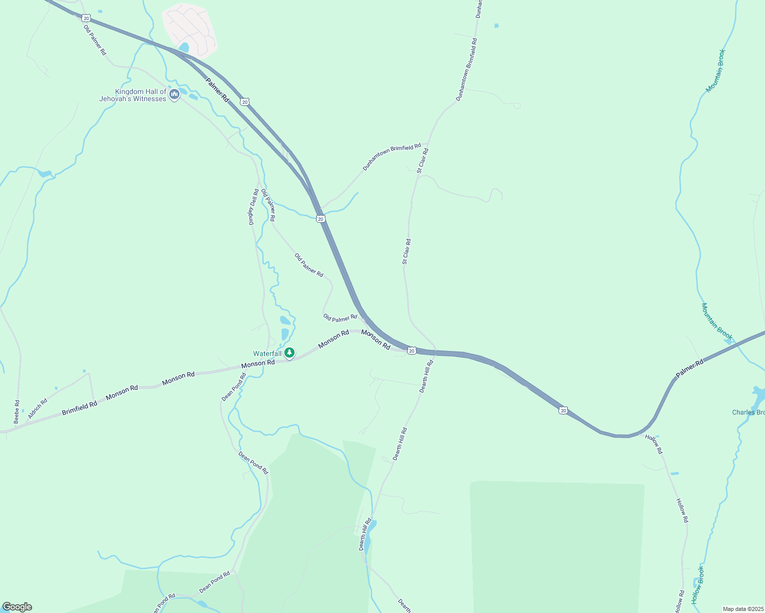 map of restaurants, bars, coffee shops, grocery stores, and more near 12-62 Saint Claire Road in Brimfield