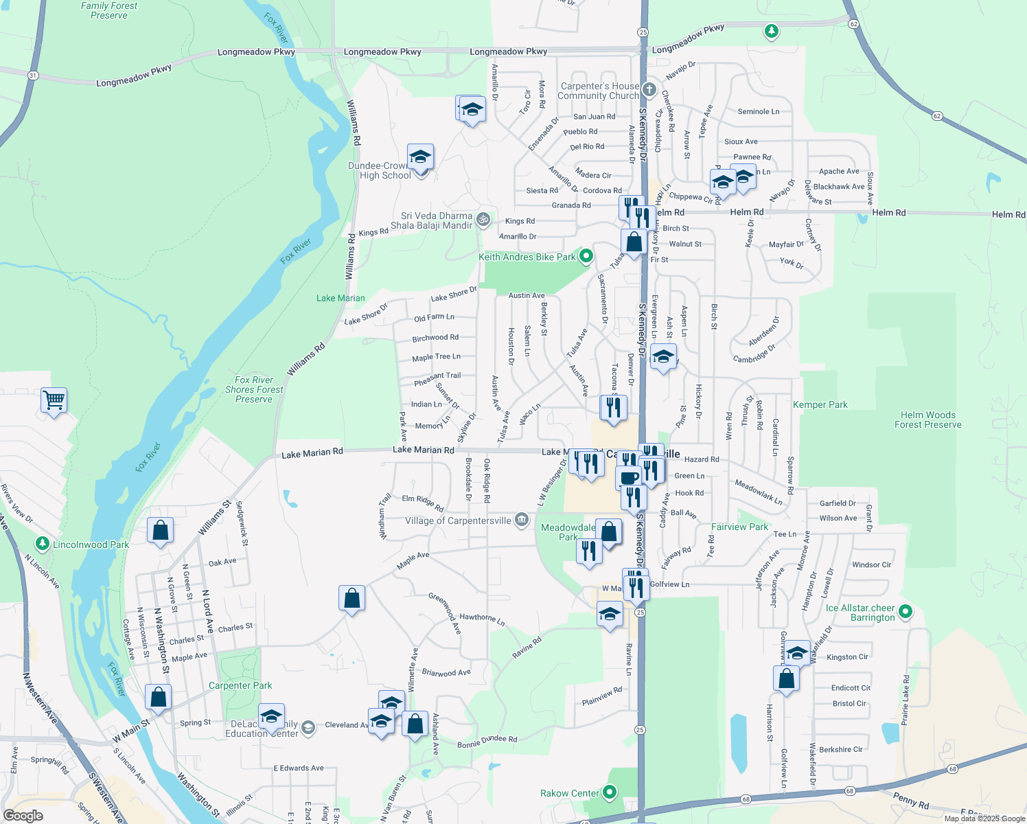map of restaurants, bars, coffee shops, grocery stores, and more near 324 Tulsa Ave in Carpentersville