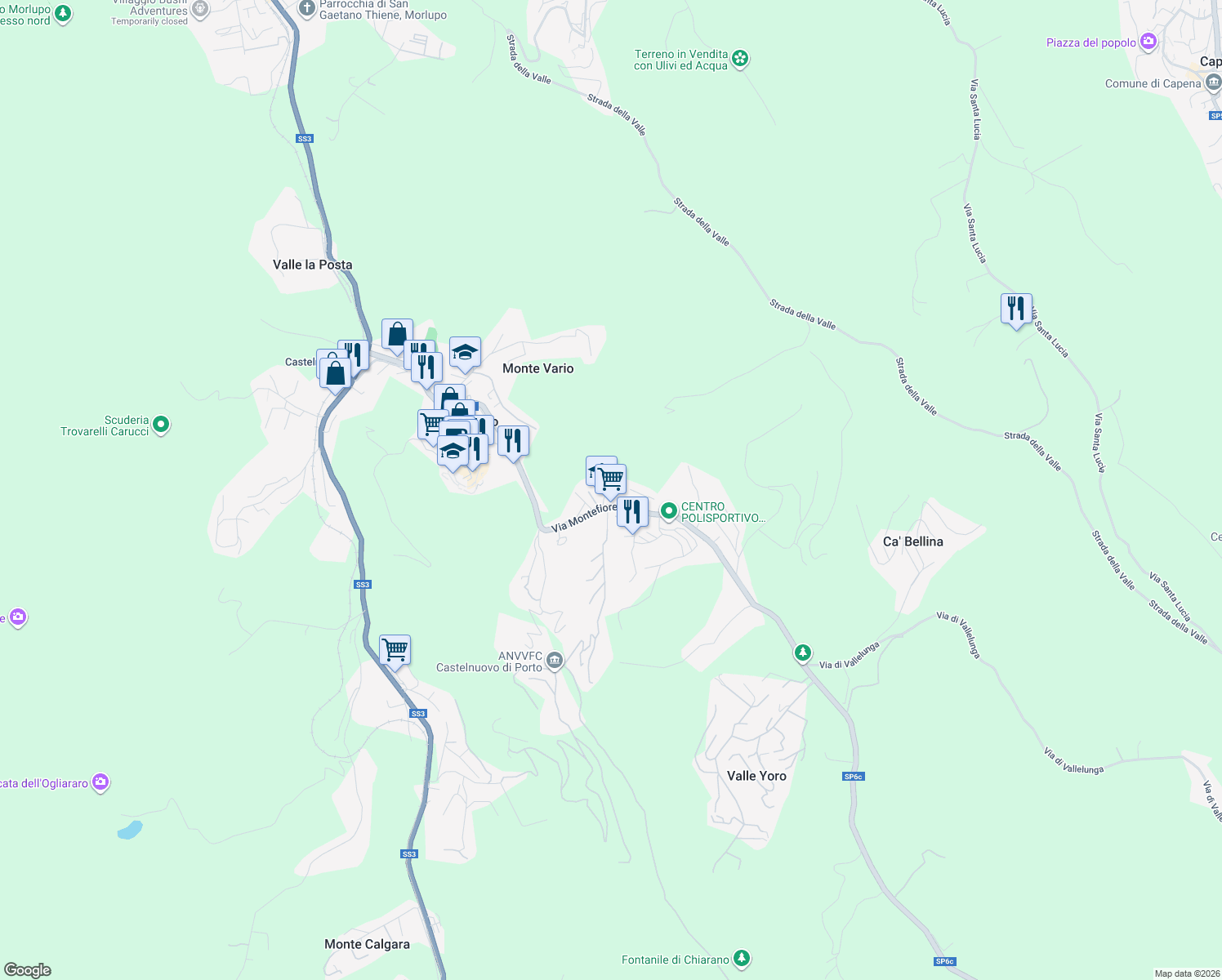 map of restaurants, bars, coffee shops, grocery stores, and more near 8/A Via Fontanastasia in Castelnuovo di Porto