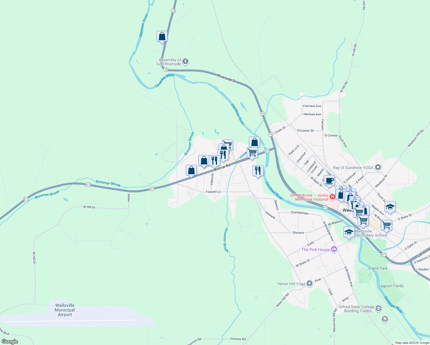 map of restaurants, bars, coffee shops, grocery stores, and more near 4207 Bolivar Rd in Wellsville
