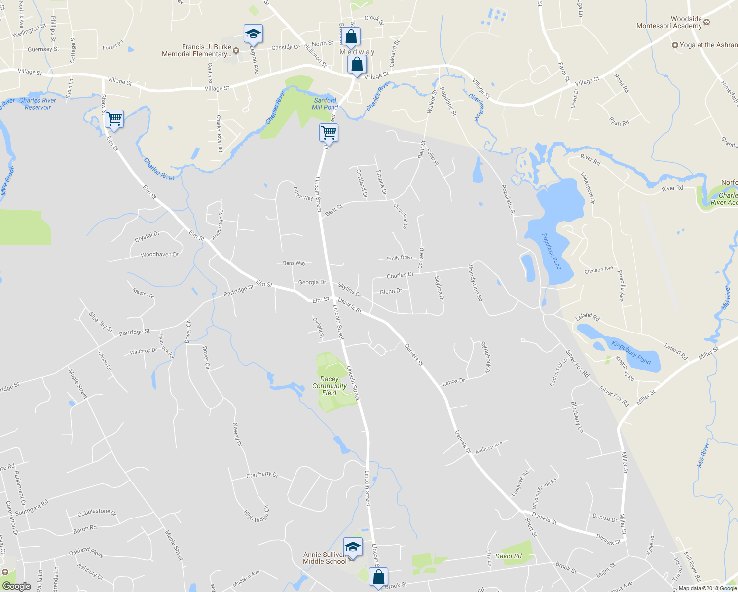 map of restaurants, bars, coffee shops, grocery stores, and more near 14 Skyline Drive in Franklin