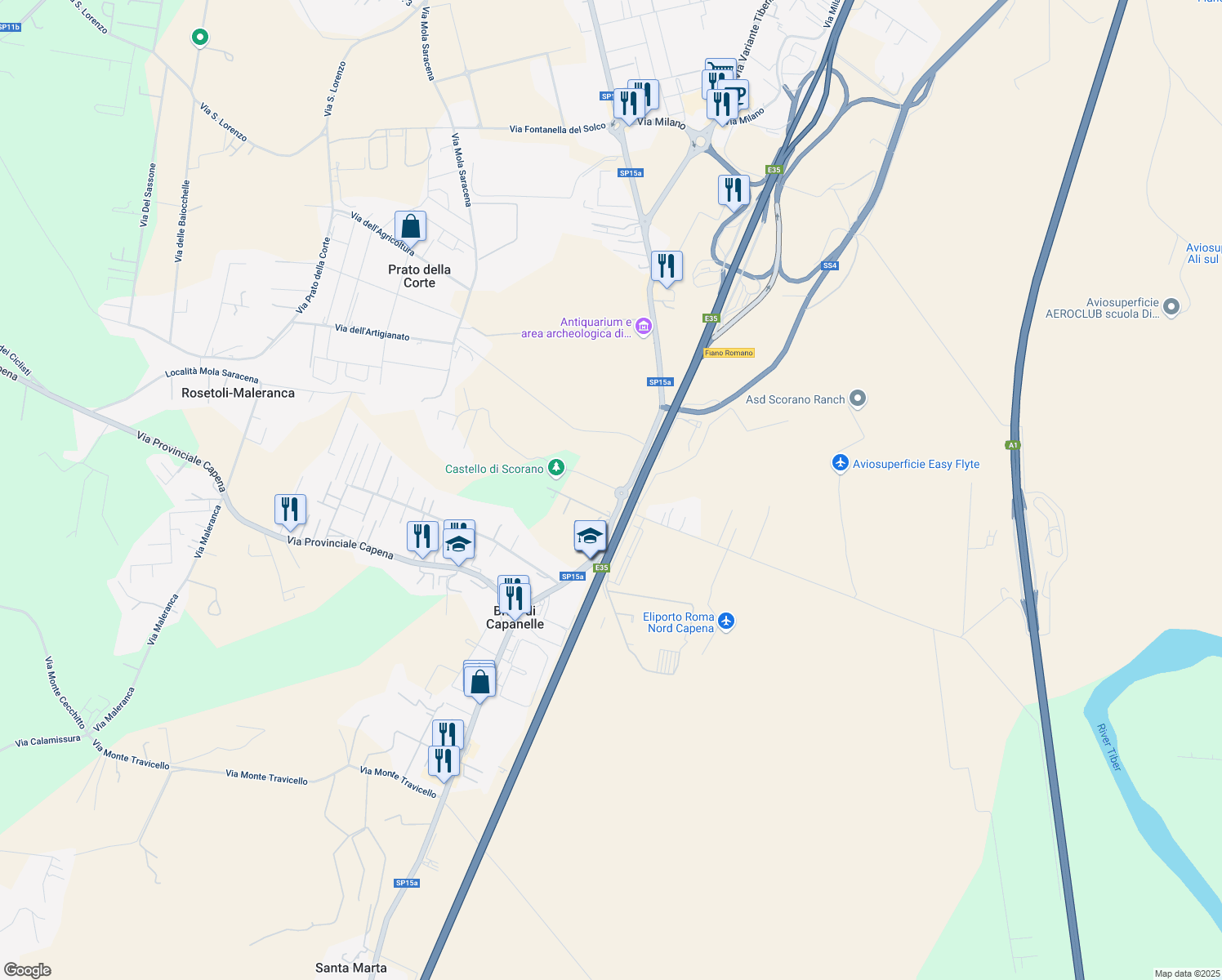 map of restaurants, bars, coffee shops, grocery stores, and more near 1 Viale del Castello in Bivio di Capanelle