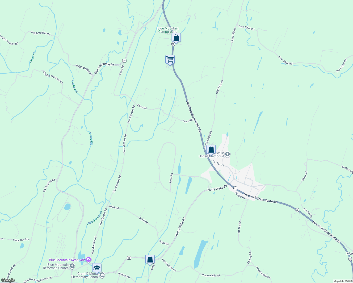 map of restaurants, bars, coffee shops, grocery stores, and more near 166 Rivka Road in Saugerties