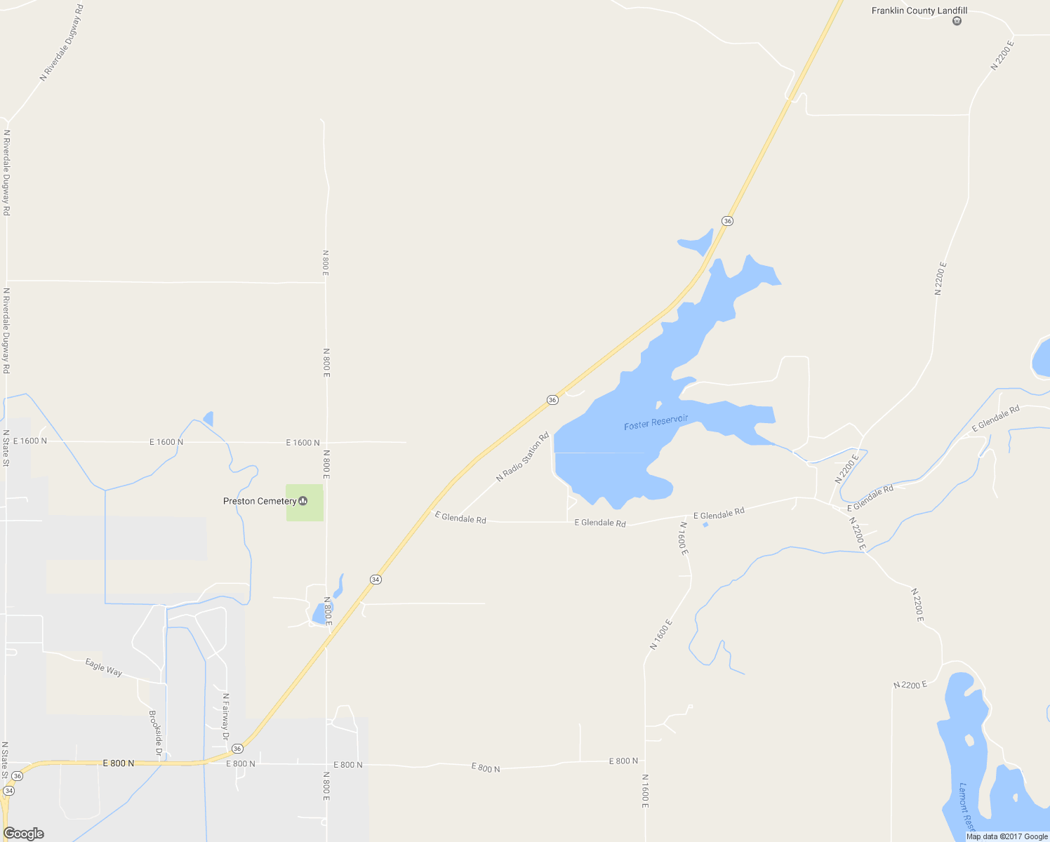 map of restaurants, bars, coffee shops, grocery stores, and more near Highway 36 Scenic in Preston