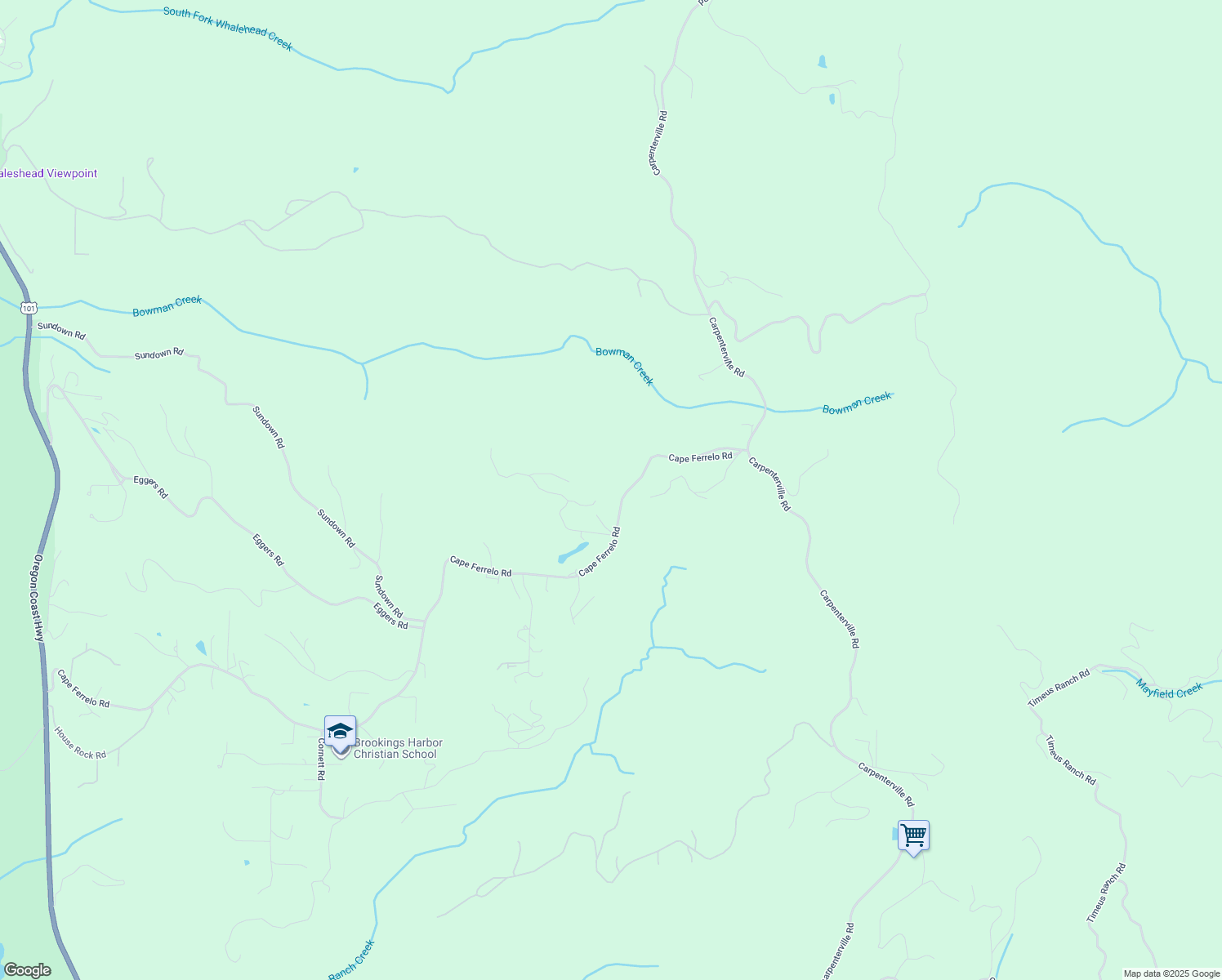 map of restaurants, bars, coffee shops, grocery stores, and more near 96467 Cape Ferrelo Road in Brookings
