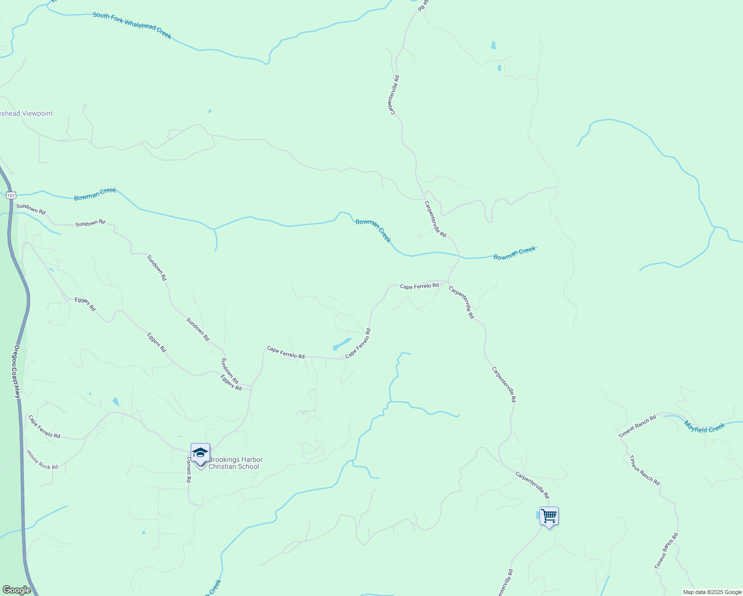 map of restaurants, bars, coffee shops, grocery stores, and more near 96467 Cape Ferrelo Road in Brookings