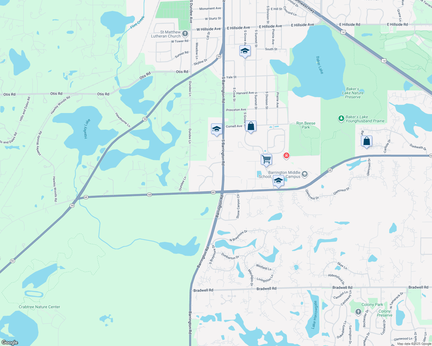 map of restaurants, bars, coffee shops, grocery stores, and more near 1449 Cascade Lane in Barrington