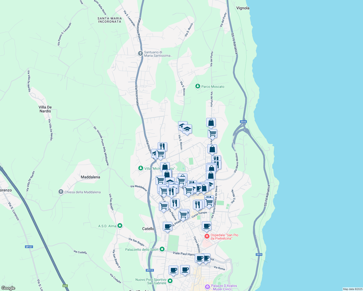 map of restaurants, bars, coffee shops, grocery stores, and more near 53 Via San Rocco in Vasto