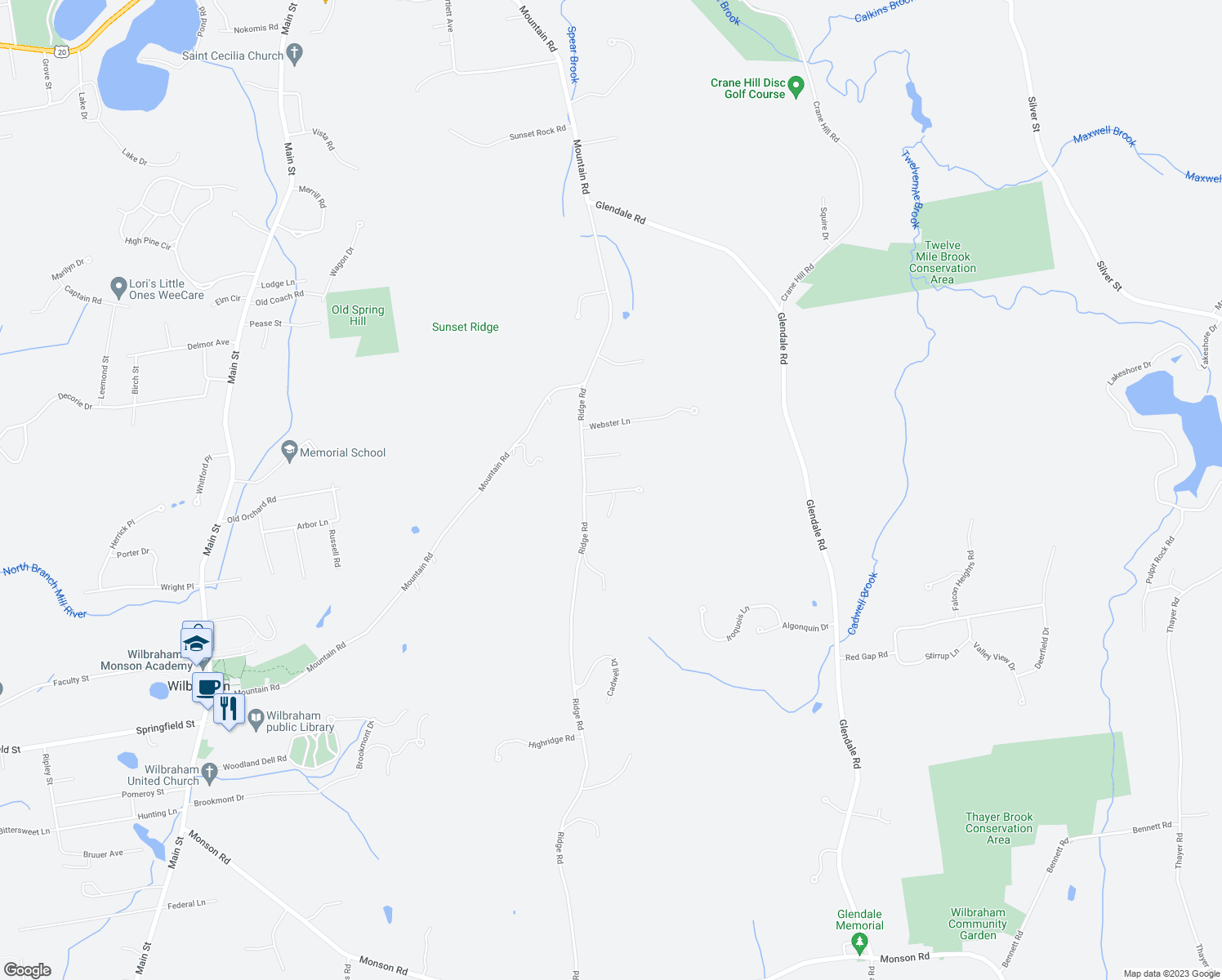 map of restaurants, bars, coffee shops, grocery stores, and more near 11 Ely Road in Wilbraham