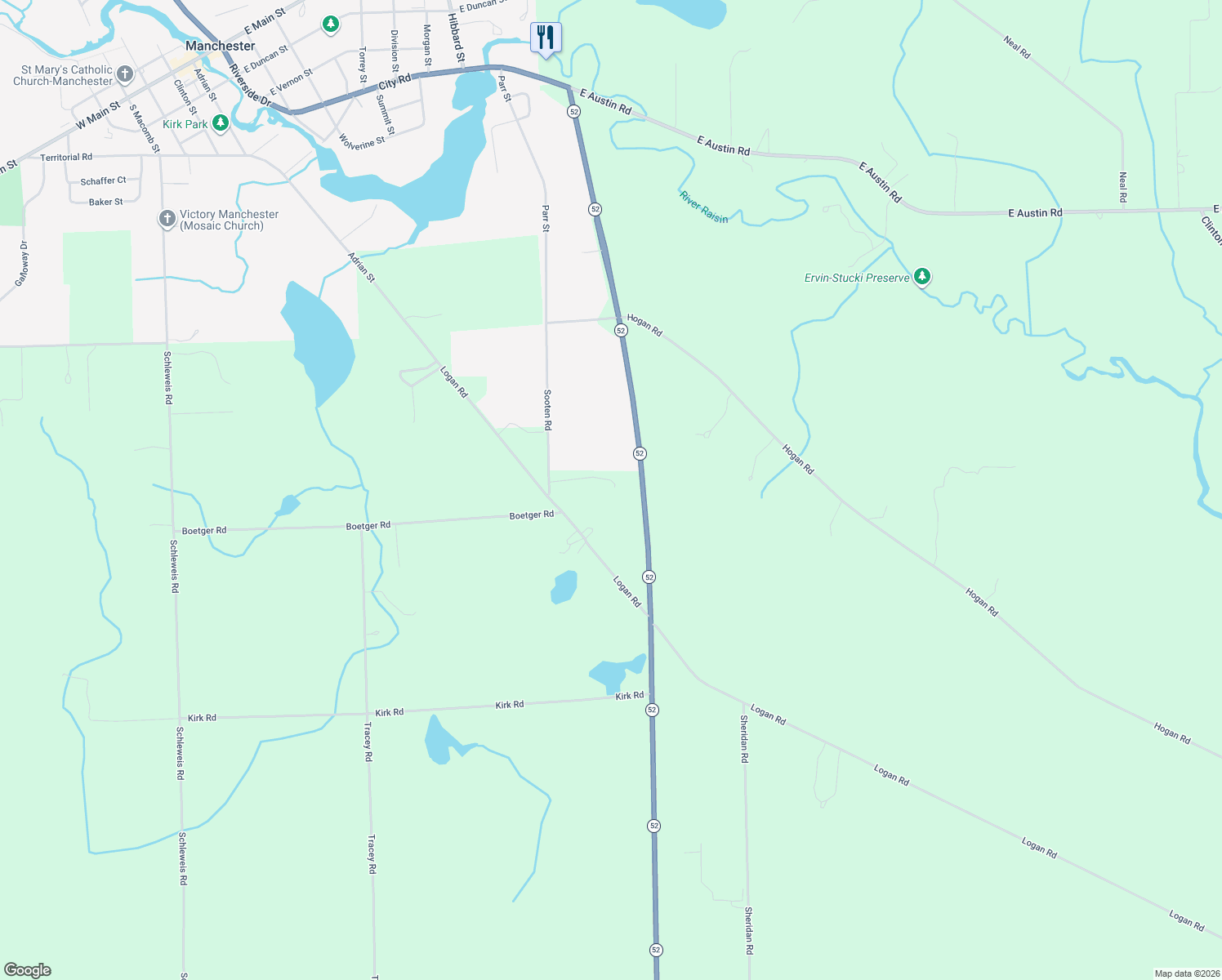 map of restaurants, bars, coffee shops, grocery stores, and more near 10955 Sooten Rd in Manchester