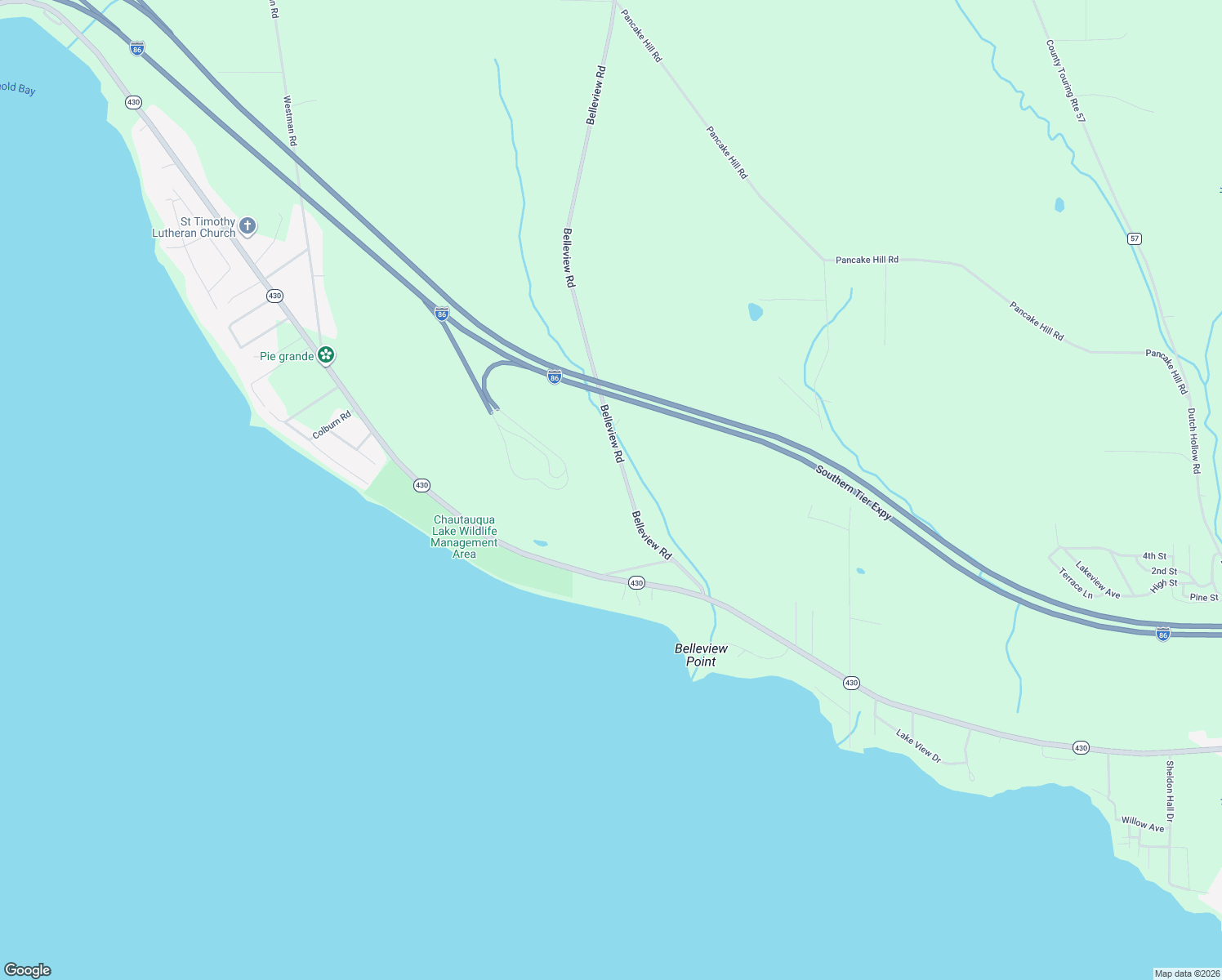 map of restaurants, bars, coffee shops, grocery stores, and more near 3477 Belleview Road in Bemus Point